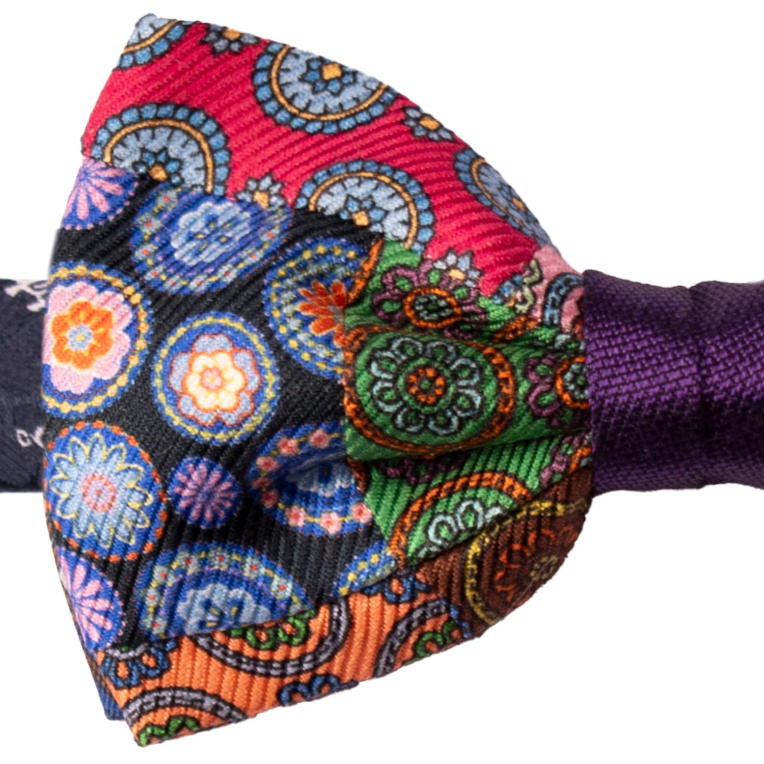 Papillon Annodato Vintage Patchwork Stampa di Seta Fantasia Multicolor PATCH1174 Graffeo Cravatte Made in Italy Dettaglio