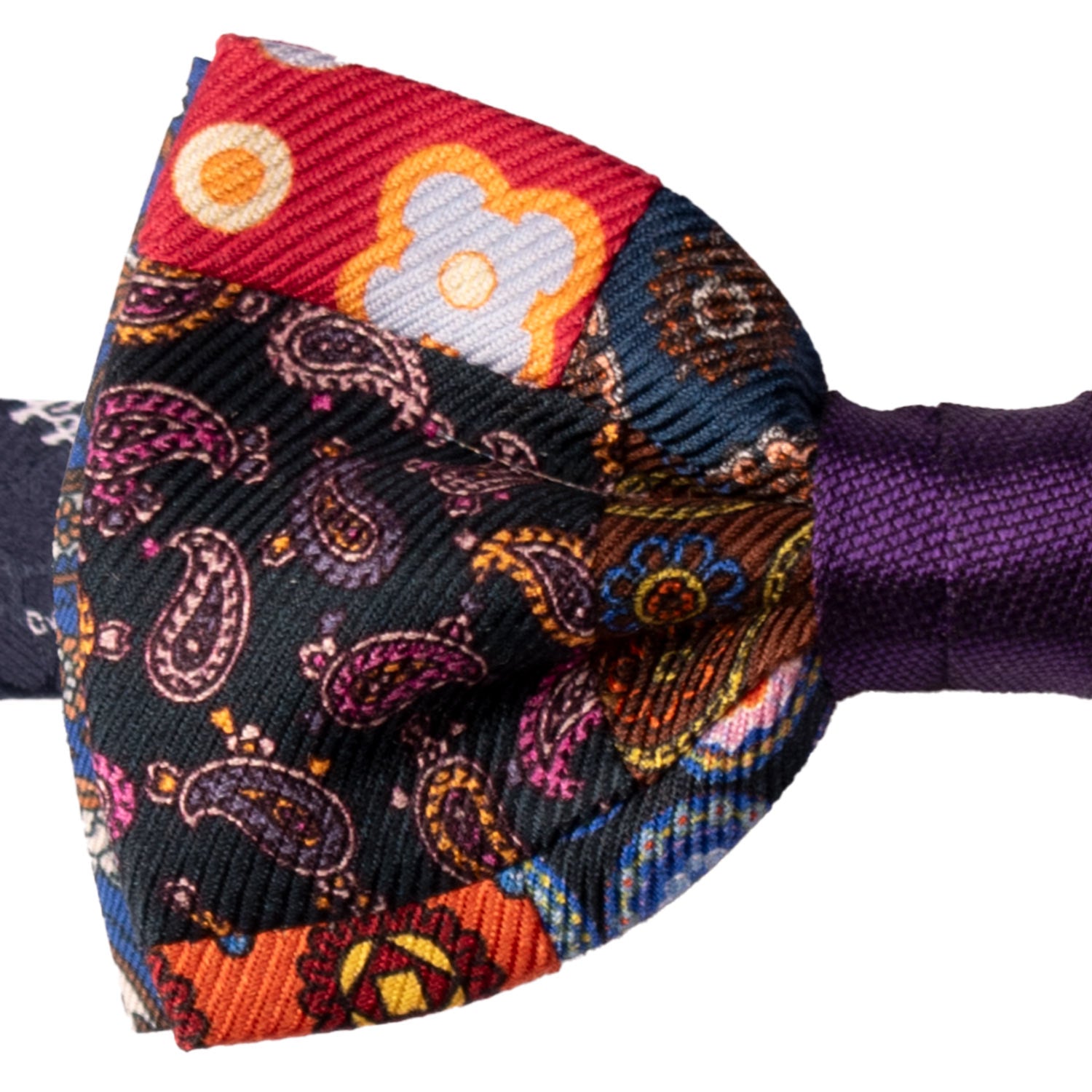 Papillon Annodato Vintage Patchwork Stampa di Seta Fantasia Multicolor PATCH1175 Made in Italy Graffeo Cravatte Dettaglio