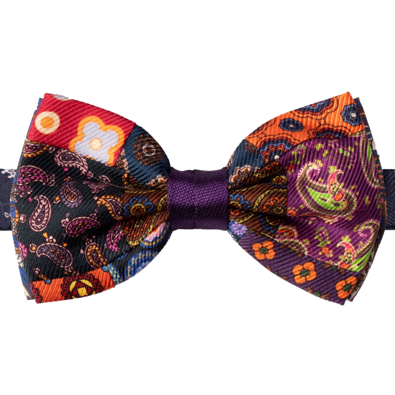 Papillon Annodato Vintage Patchwork Stampa di Seta Fantasia Multicolor PATCH1175 Made in Italy Graffeo Cravatte