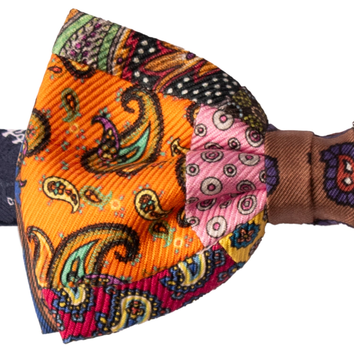 Papillon Annodato Vintage Patchwork Stampa di Seta Fantasia Multicolor PATCH1177 Made in Italy Graffeo Cravatte Dettaglio