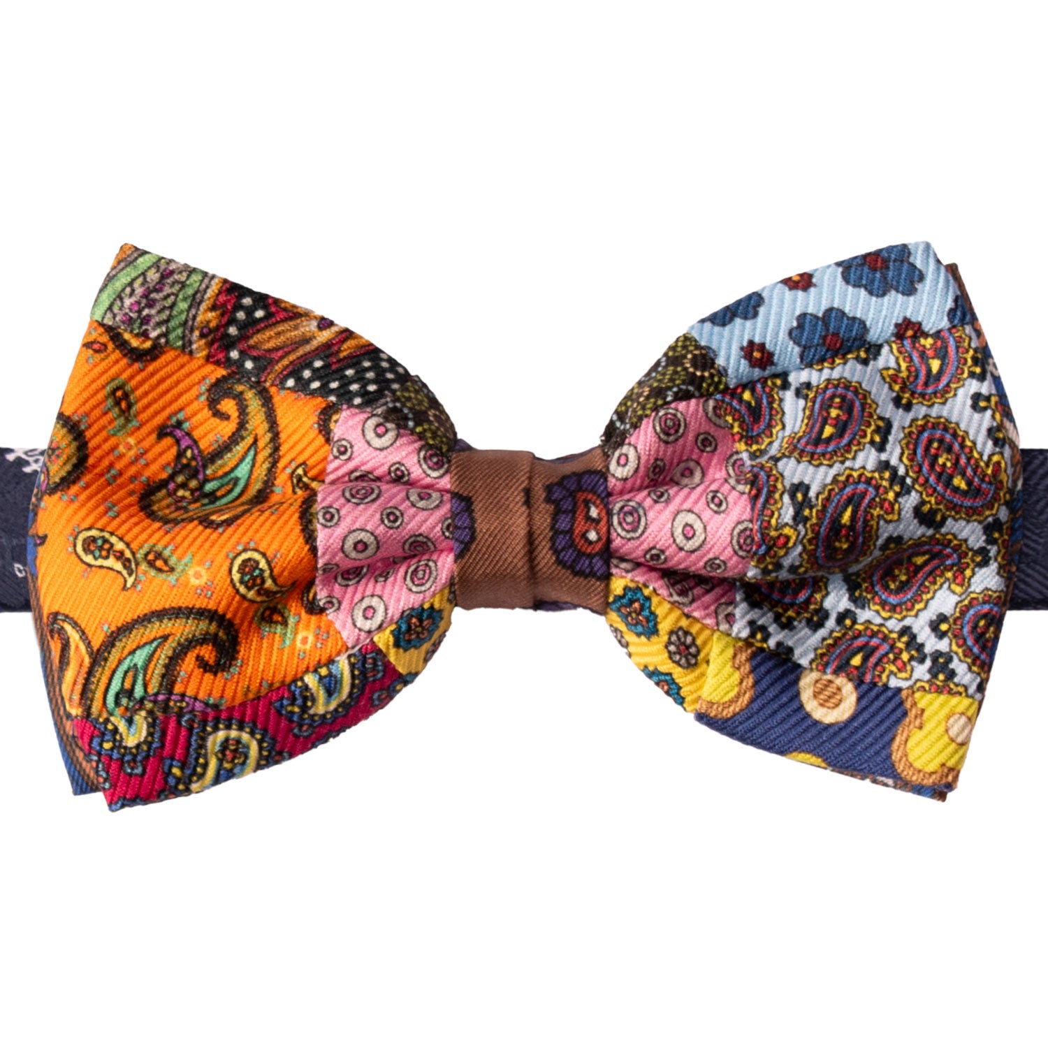 Papillon Annodato Vintage Patchwork Stampa di Seta Fantasia Multicolor PATCH1177 Made in Italy Graffeo Cravatte