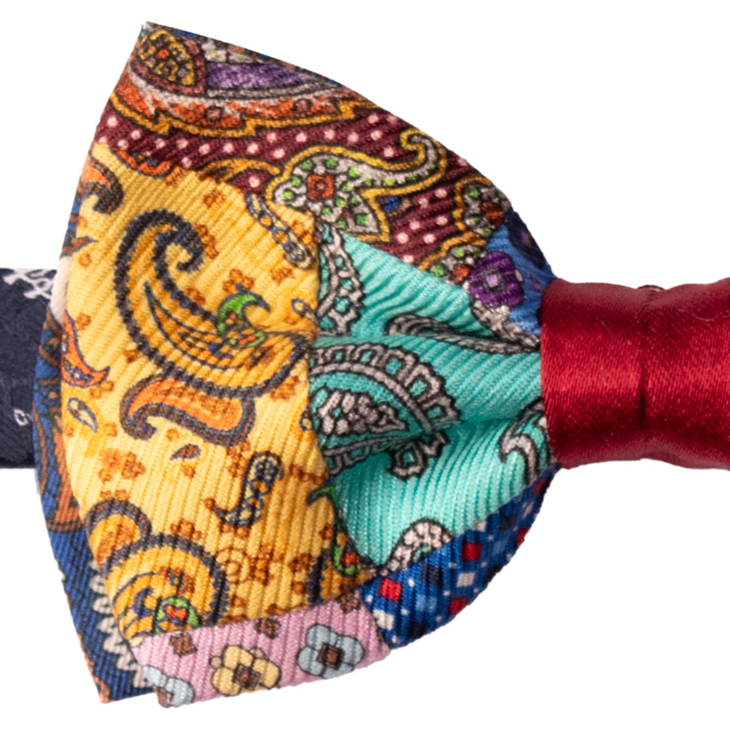 Papillon Annodato Vintage Patchwork Stampa di Seta Fantasia Multicolor PATCH1178 Made in Italy Graffeo Cravatte Dettaglio