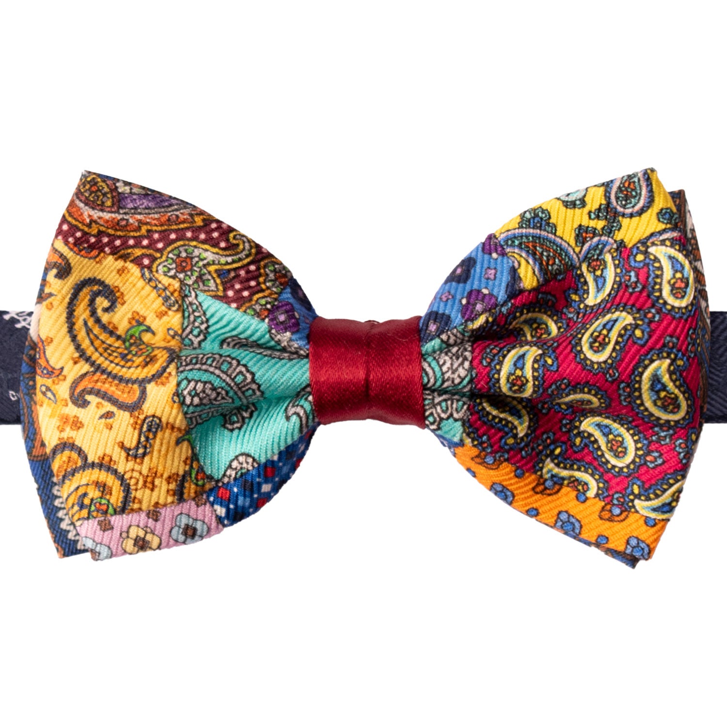 Papillon Annodato Vintage Patchwork Stampa di Seta Fantasia Multicolor PATCH1178 Made in Italy Graffeo Cravatte