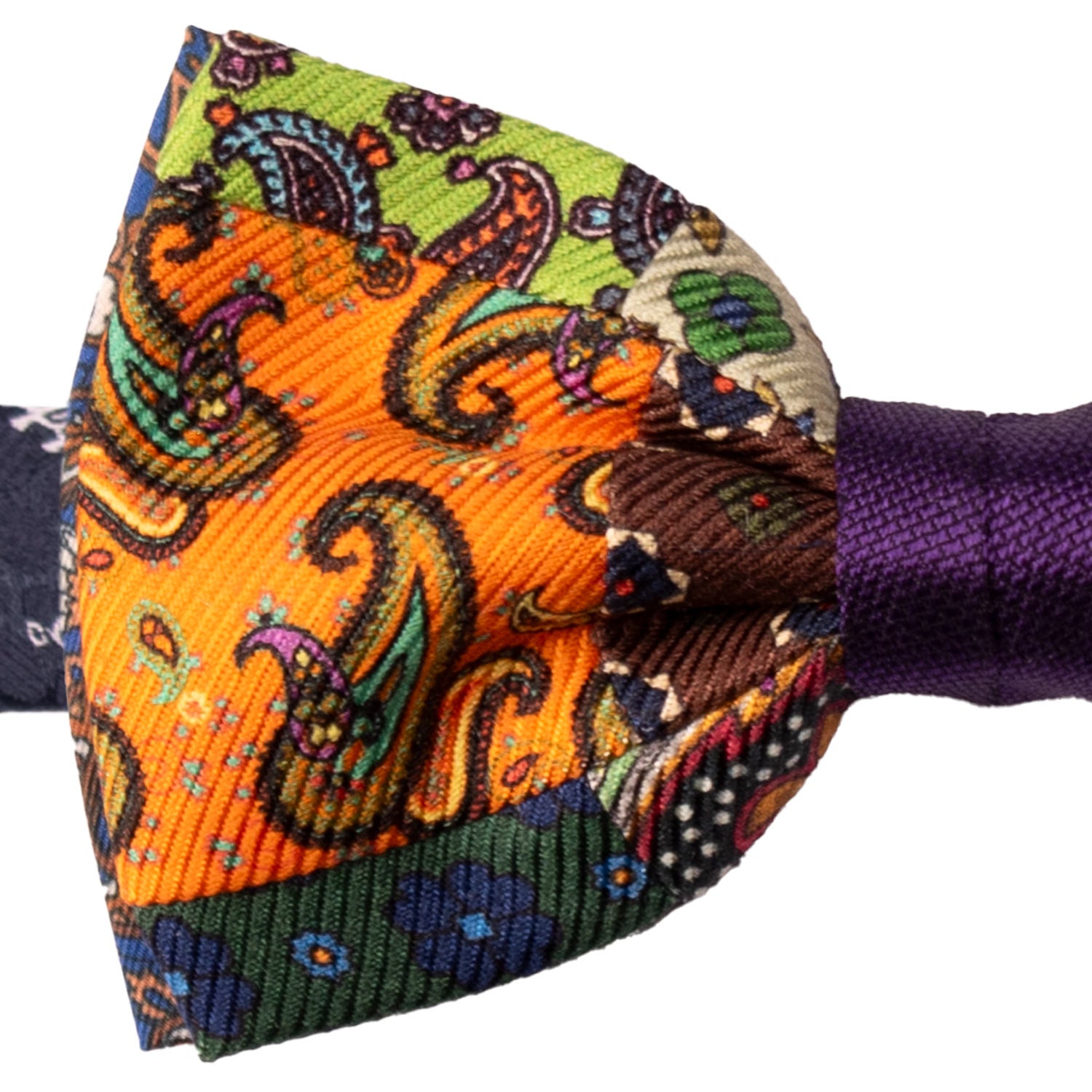 Papillon Annodato Vintage Patchwork Stampa di Seta Fantasia Multicolor PATCH1180 Made in Italy Graffeo Cravatte Dettaglio