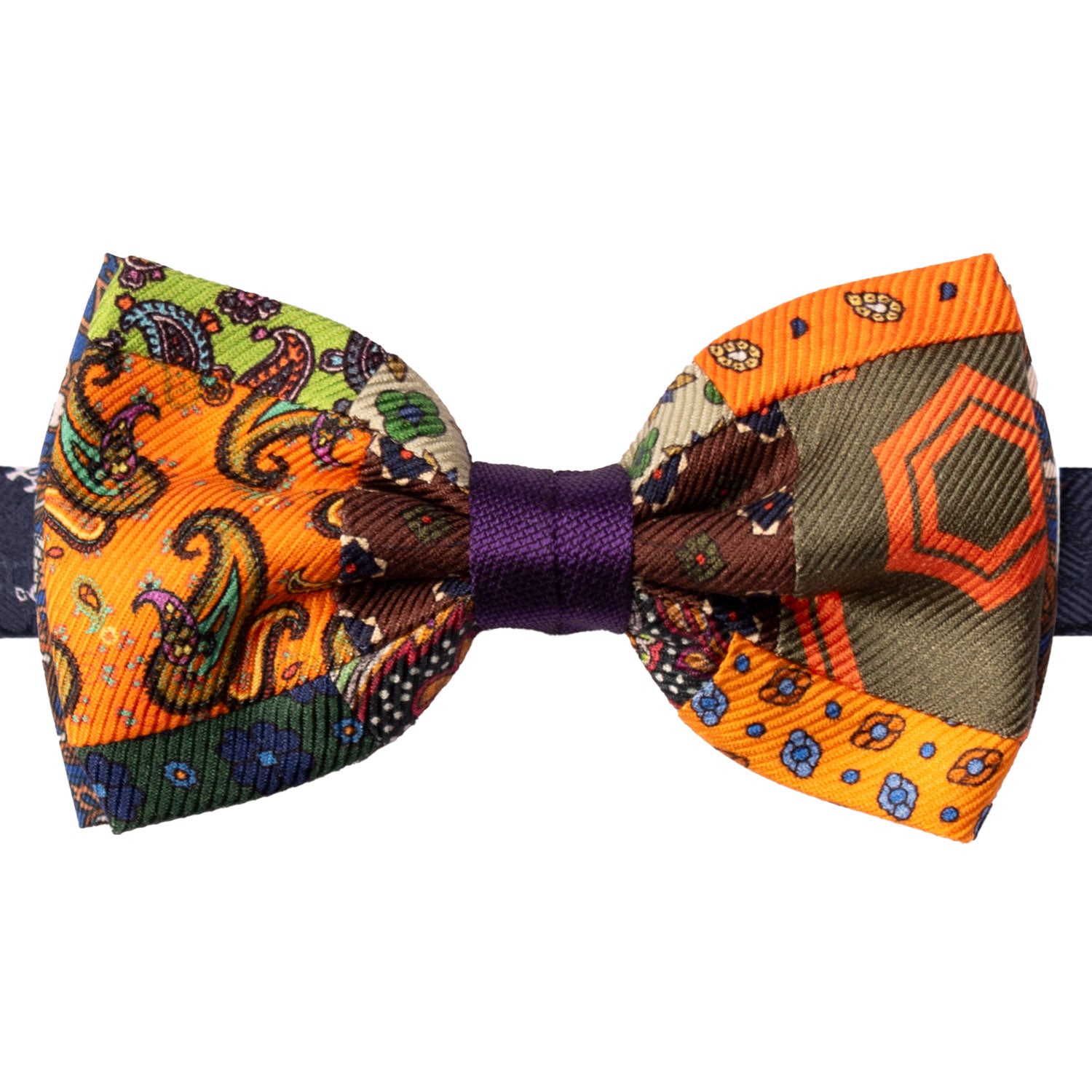 Papillon Annodato Vintage Patchwork Stampa di Seta Fantasia Multicolor PATCH1180 Made in Italy Graffeo Cravatte