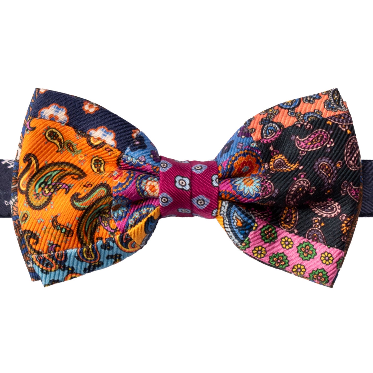 Papillon Annodato Vintage Patchwork Stampa di Seta Fantasia Multicolor PATCH1182 Made in Italy Graffeo Cravatte