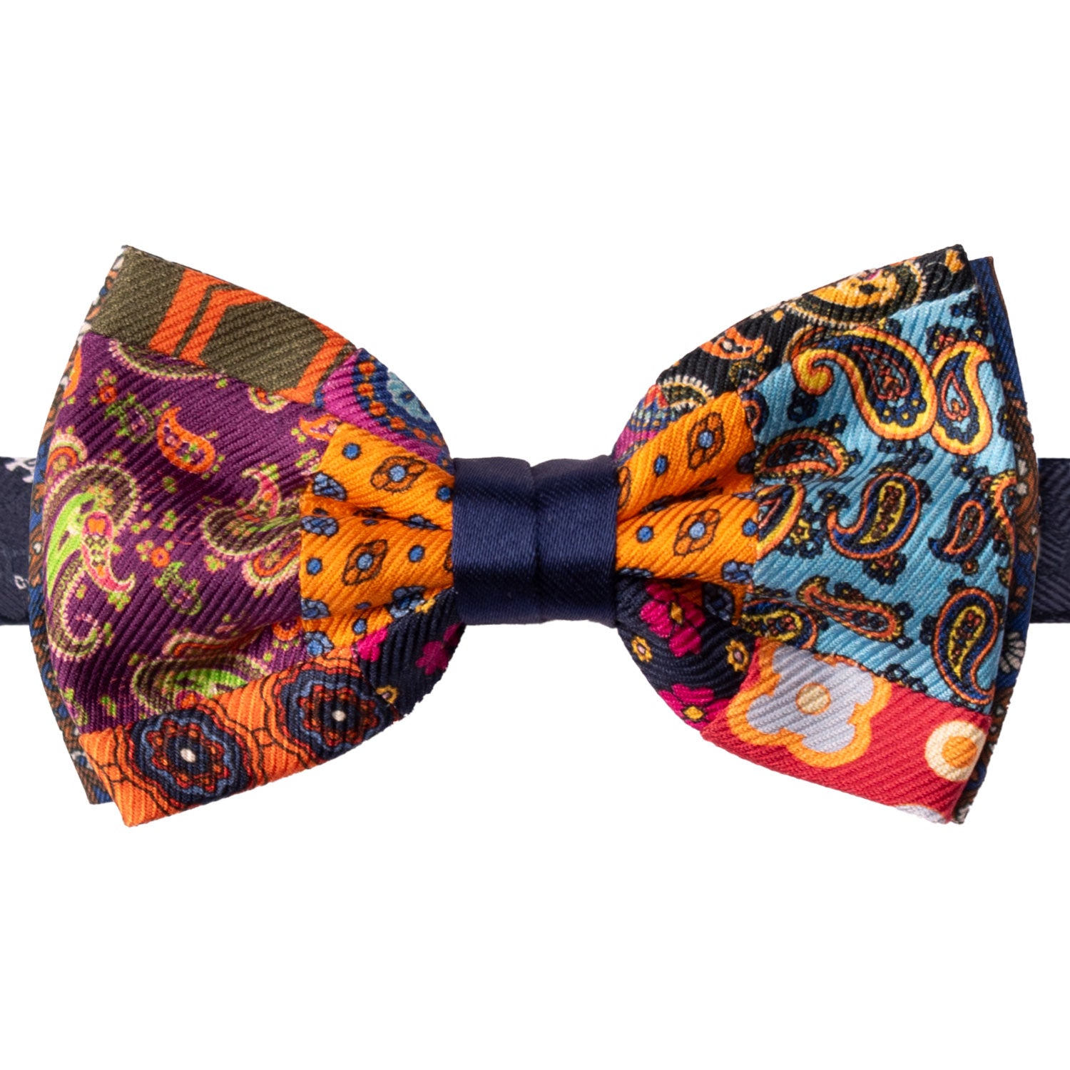 Papillon Annodato Vintage Patchwork Stampa di Seta Fantasia Multicolor PATCH1183 Made in Italy Graffeo Cravatte