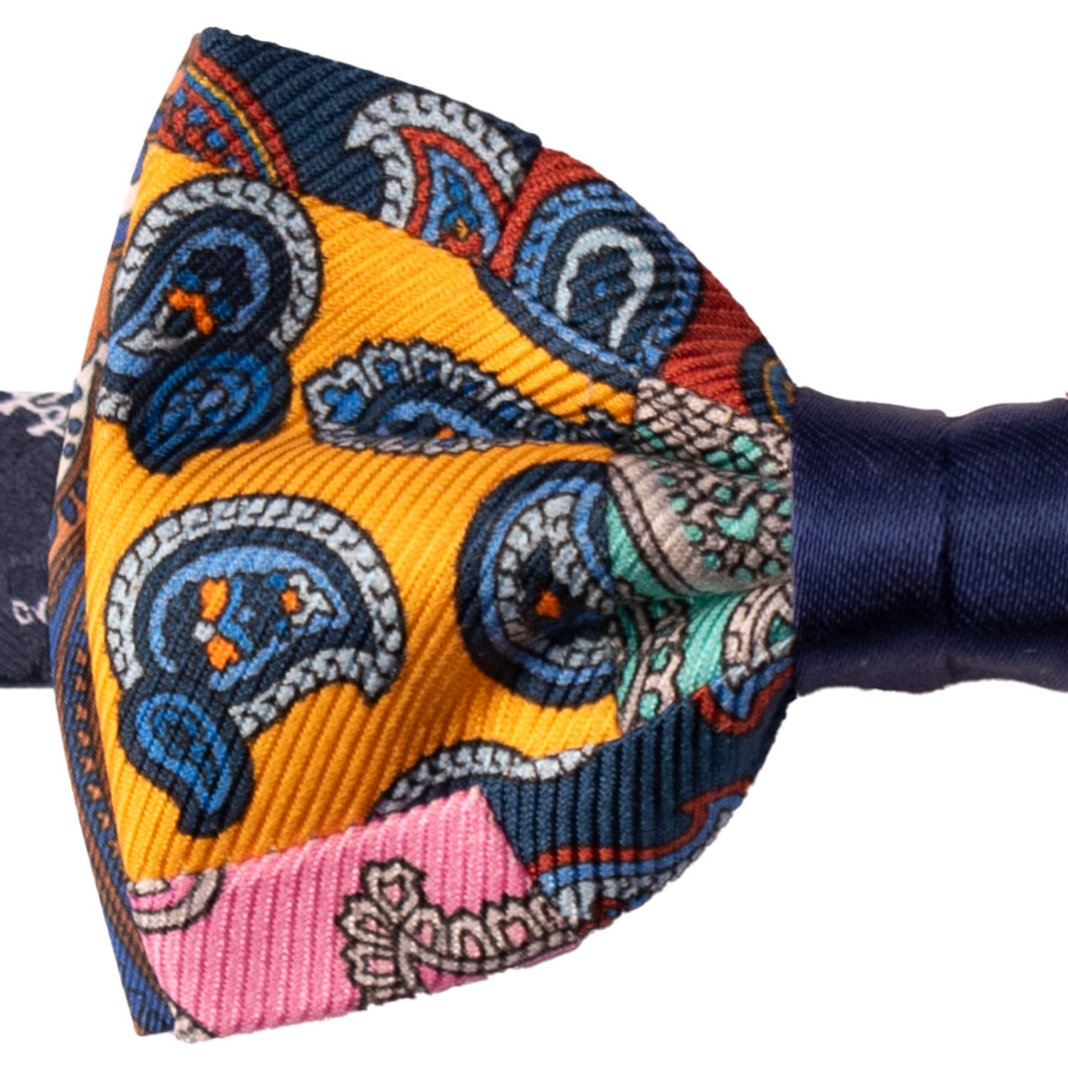 Papillon Annodato Vintage Patchwork Stampa di Seta Fantasia Multicolor PATCH1184 Made in Italy Graffeo Cravatte Dettaglio