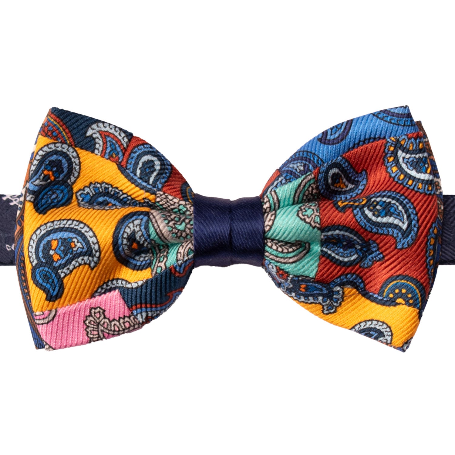 Papillon Annodato Vintage Patchwork Stampa di Seta Fantasia Multicolor PATCH1184 Made in Italy Graffeo Cravatte