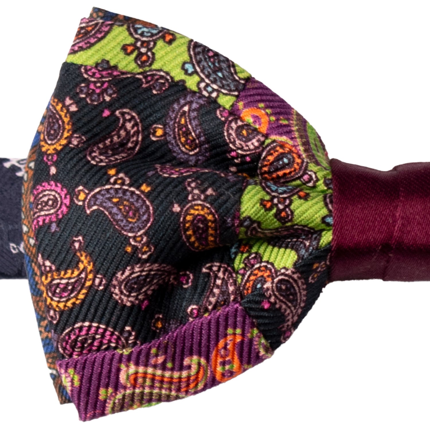 Papillon Annodato Vintage Patchwork Stampa di Seta Fantasia Multicolor PATCH1154 Graffeo Cravatte Made in Italy Dettaglio