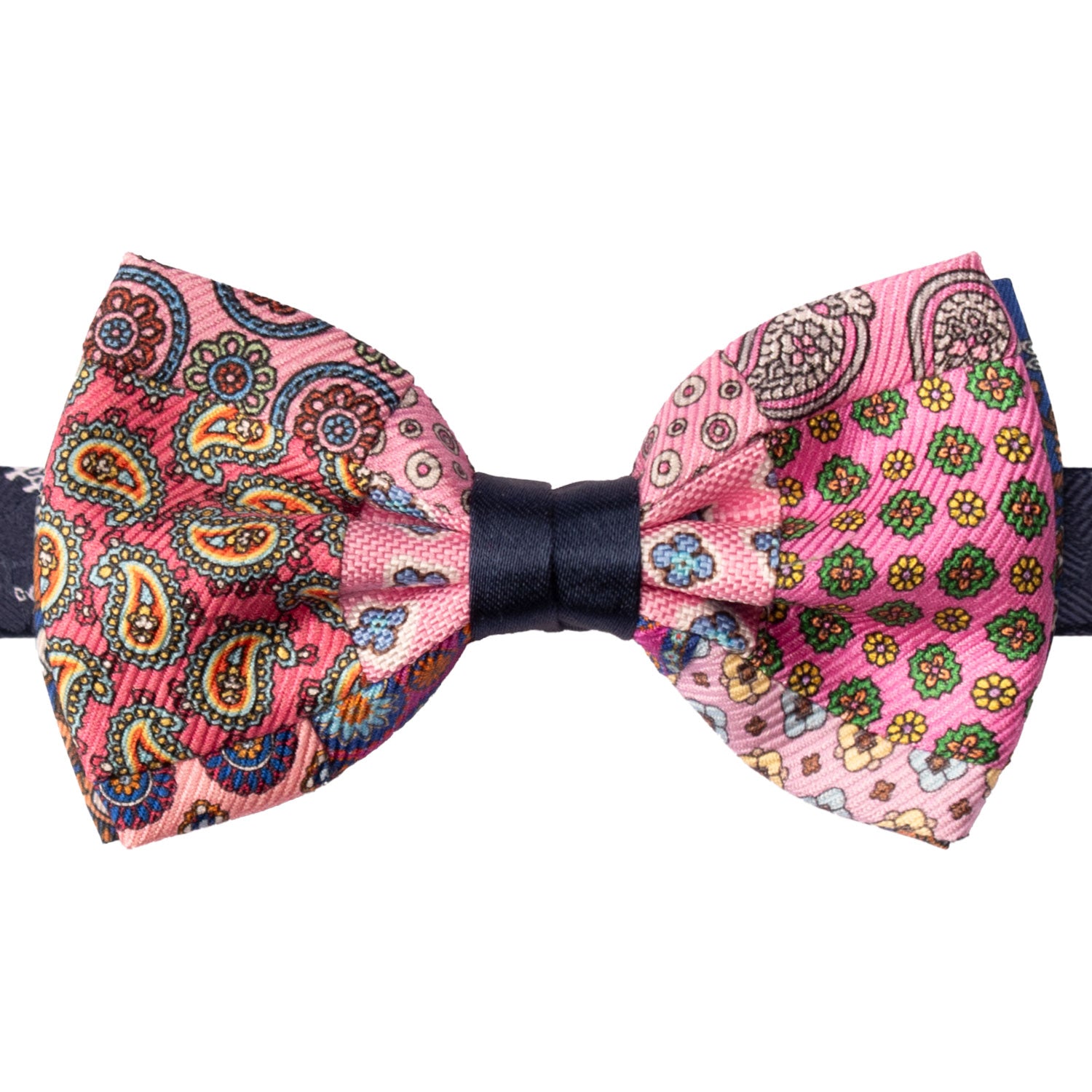 Papillon Annodato Vintage Patchwork Stampa di Seta Rosa Fantasia Multicolor PATCH1155 Graffeo Cravatte Made in Italy