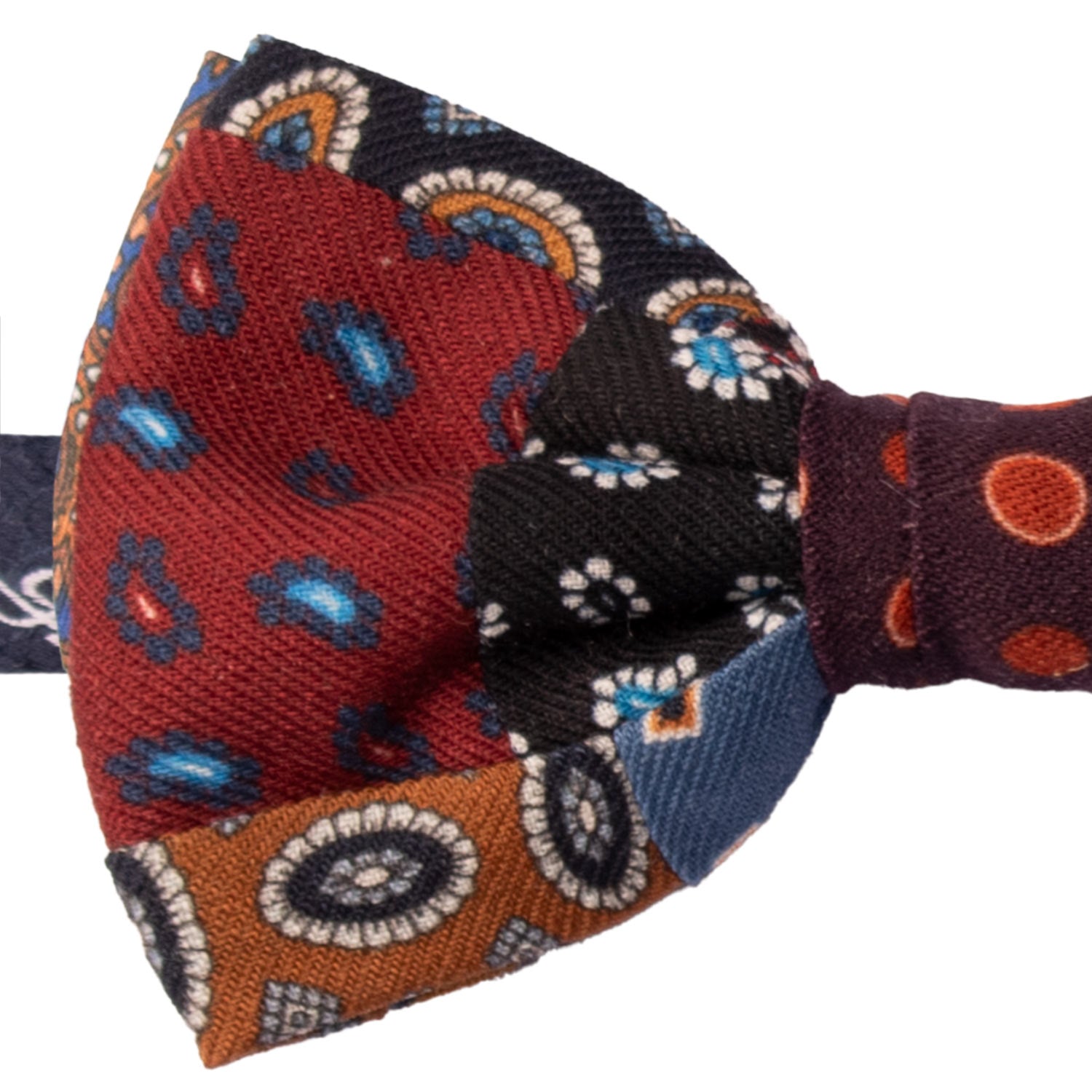 Papillon Annodato Vintage Patchwork di Lana Fantasia Multicolor PATCH1121 Made in Italy Graffeo Cravatte Dettaglio