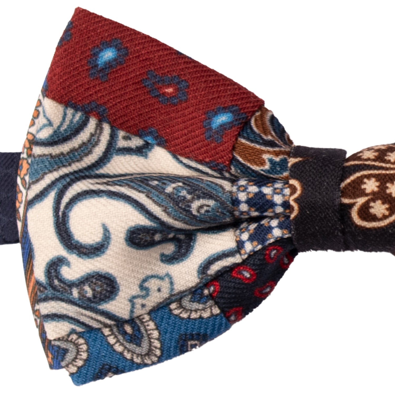 Papillon Annodato Vintage Patchwork di Lana Fantasia Multicolor PATCH1128 Made in Italy Graffeo Cravatte Dettaglio
