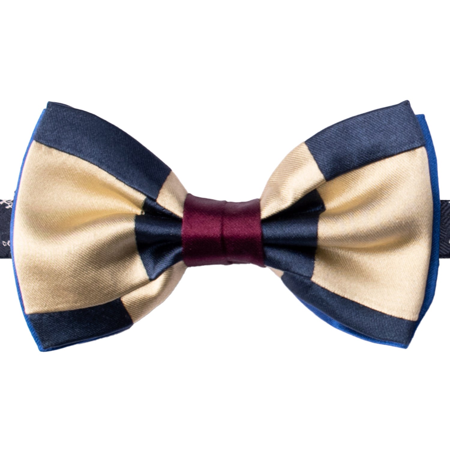 Papillon Annodato Vintage Patchwork Stampa di Seta Blu Notte Champagne Bordeaux Fantasia Multicolor PATCH1150 Made in Italy Graffeo Cravatte