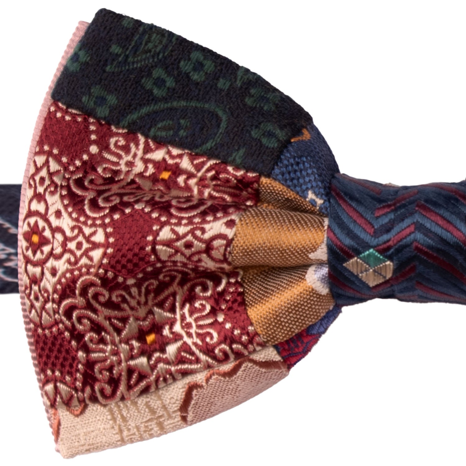 Papillon Annodato Vintage Patchwork di Seta Fantasia Multicolor PATCH1097 Made in Italy Graffeo Cravatte Dettaglio