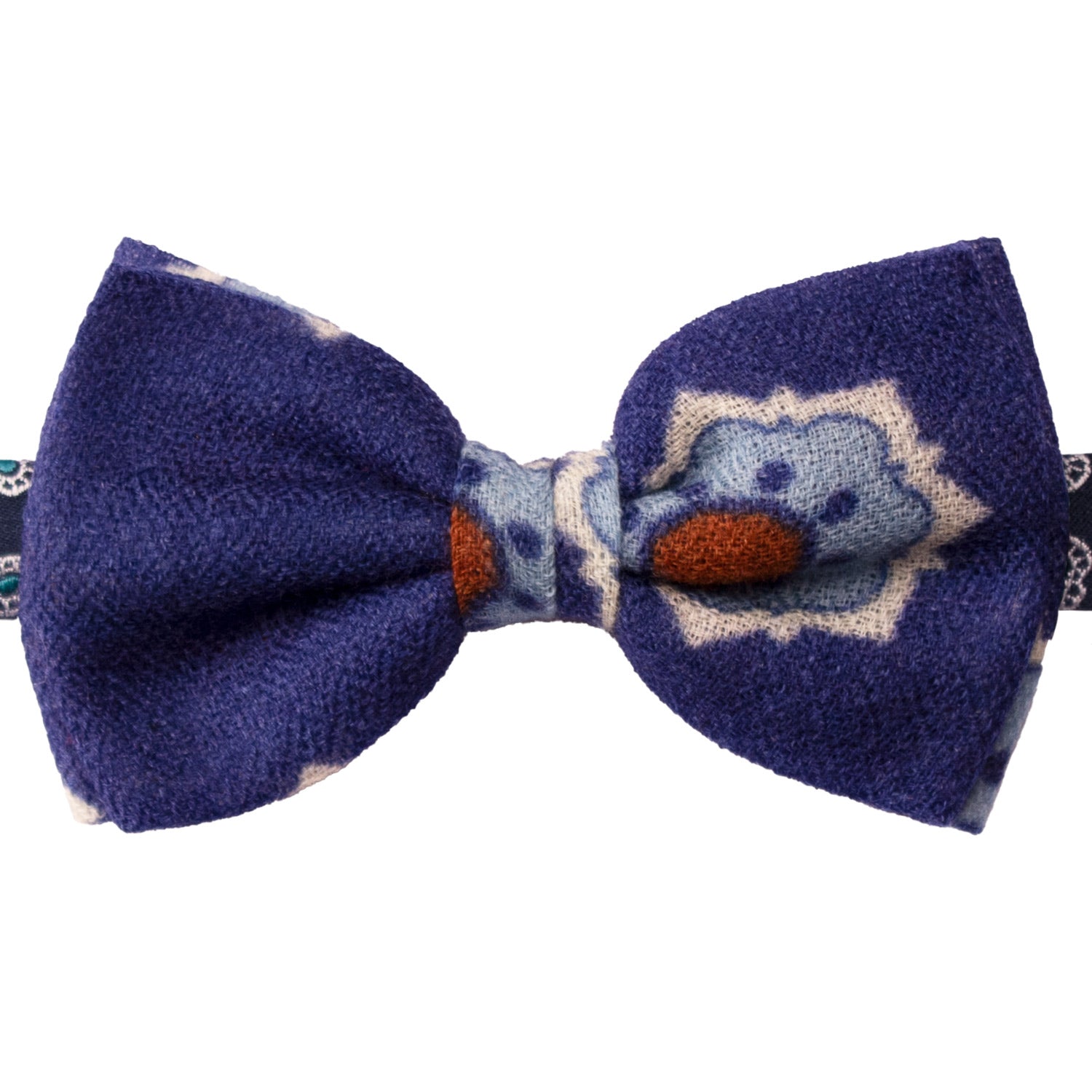 Papillon-Annodato-Vintage-di-Cashmere-Bluette-Fantasia-Celeste-Ruggine-Bianco-PAP1212