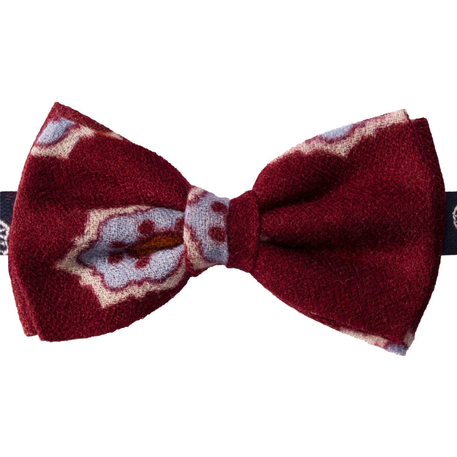 Papillon-Annodato-Vintage-di-Cashmere-Bordeaux-Fantasia-Celeste-Grigio-Ruggine-PAP1223