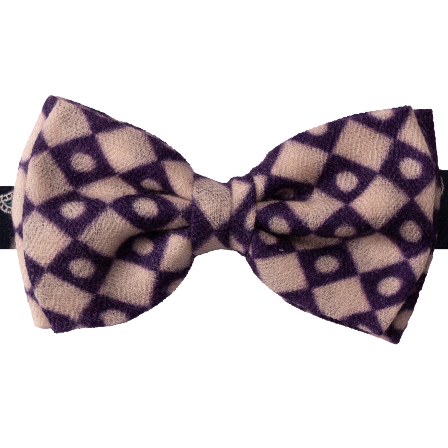 Papillon-Annodato-Vintage-di-Cashmere-Fantasia-Bianco-Panna-Viola-PAP1210