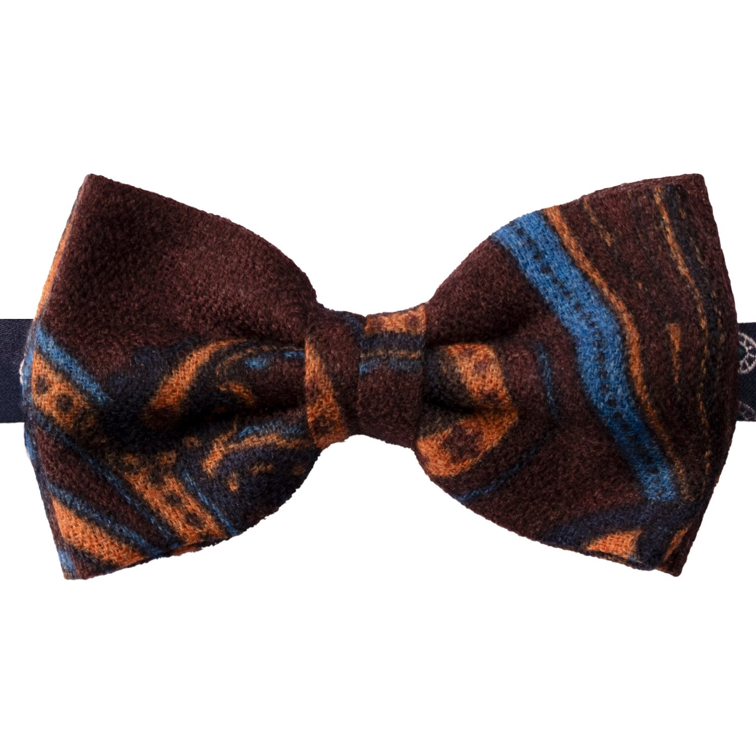 Papillon-Annodato-Vintage-di-Cashmere-Marrone-Fantasia-Celeste-Ruggine-PAP1231