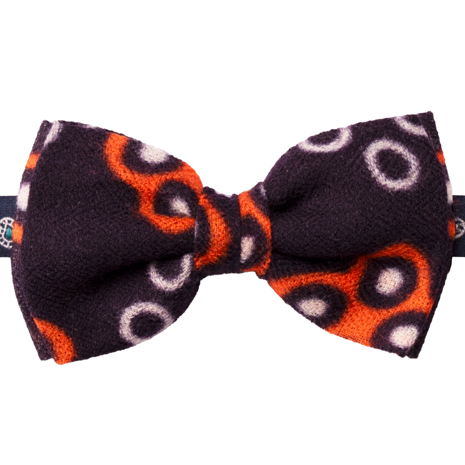 Papillon-Annodato-Vintage-di-Cashmere-Viola-Scuro-Fantasia-Arancione-Bianco-PAP1246