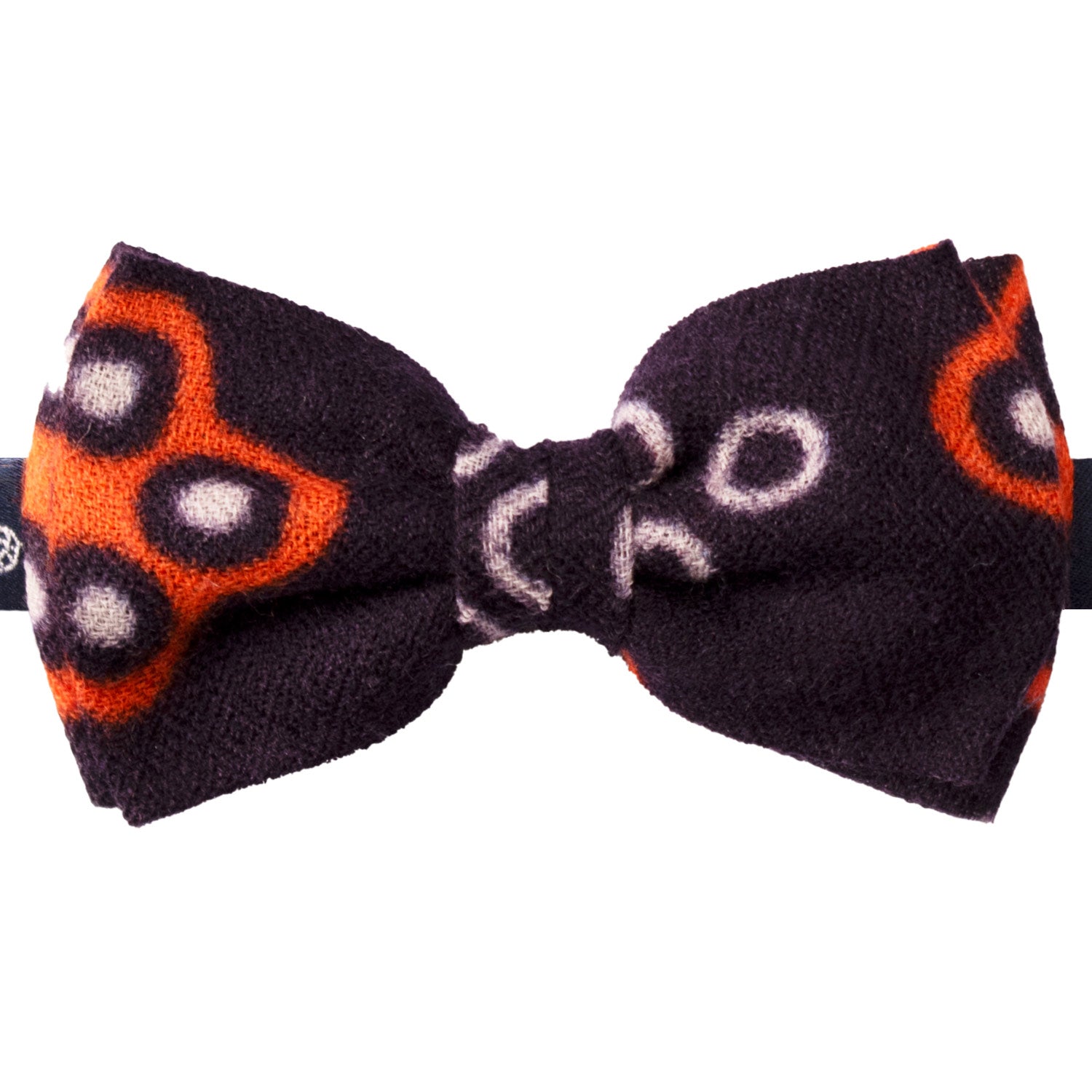 Papillon-Annodato-Vintage-di-Cashmere-Viola-Scuro-Fantasia-Arancione-Bianco-PAP1255