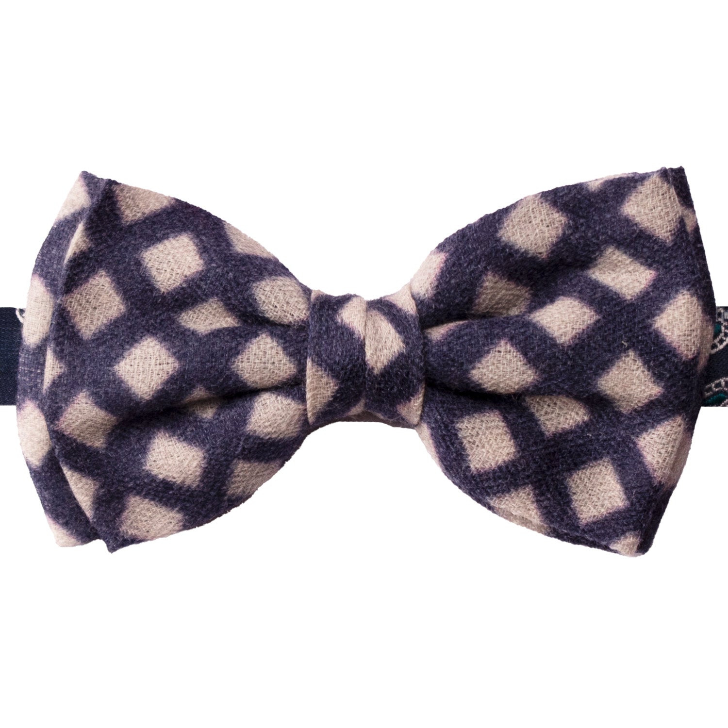 Papillon-Annodato-Vintage-di-Cashmere-a-Quadri-Grigio-Chiaro-Viola-PAP1241