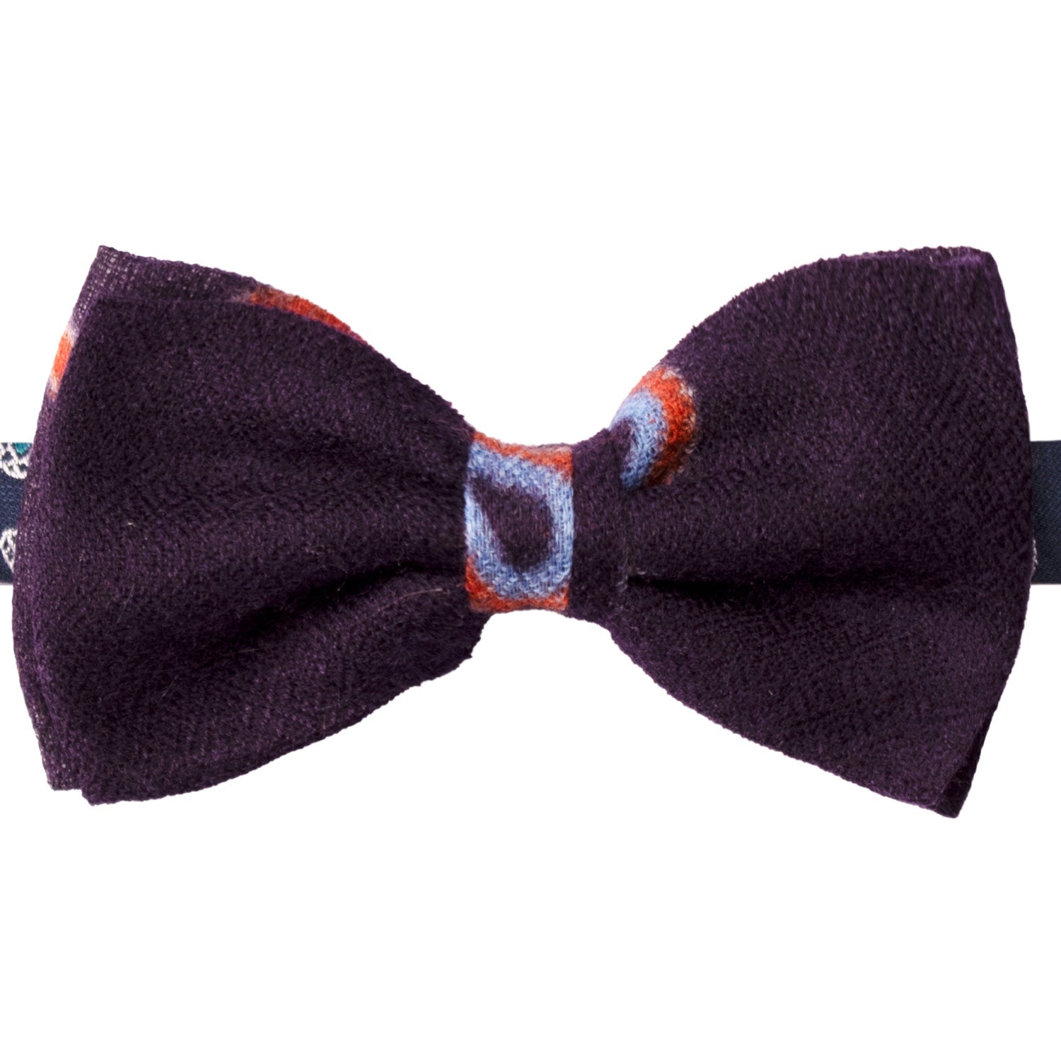 Papillon-Annodato-Vintage-di-Casmere-Viola-Scuro-Fantasia-Celeste-Arancione-PAP1203