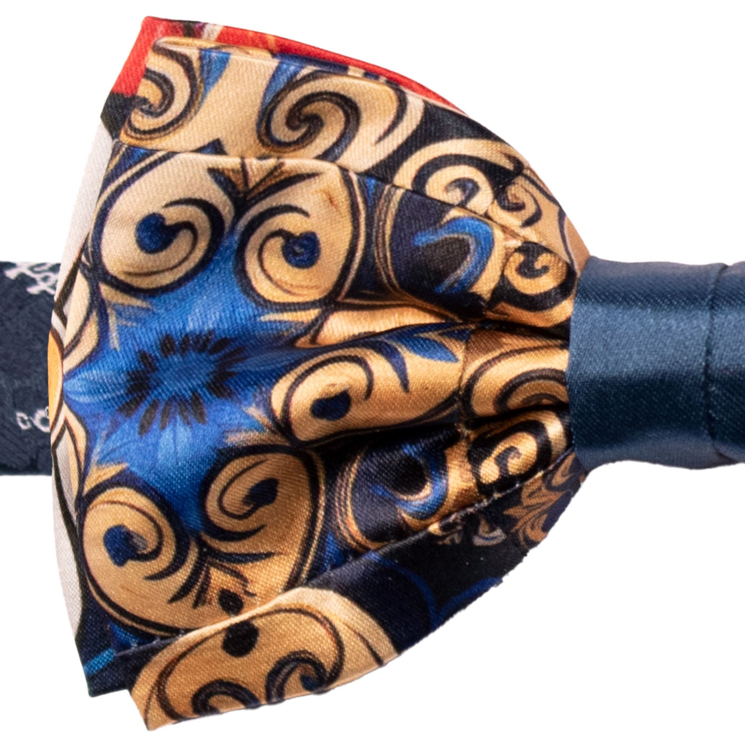 Papillon Siciliano Annodato Vintage Patchwork di Raso con Maioliche Giallo Oro Blu Bluette PATCH1213 Made in Italy Graffeo Cravatte Dettaglio