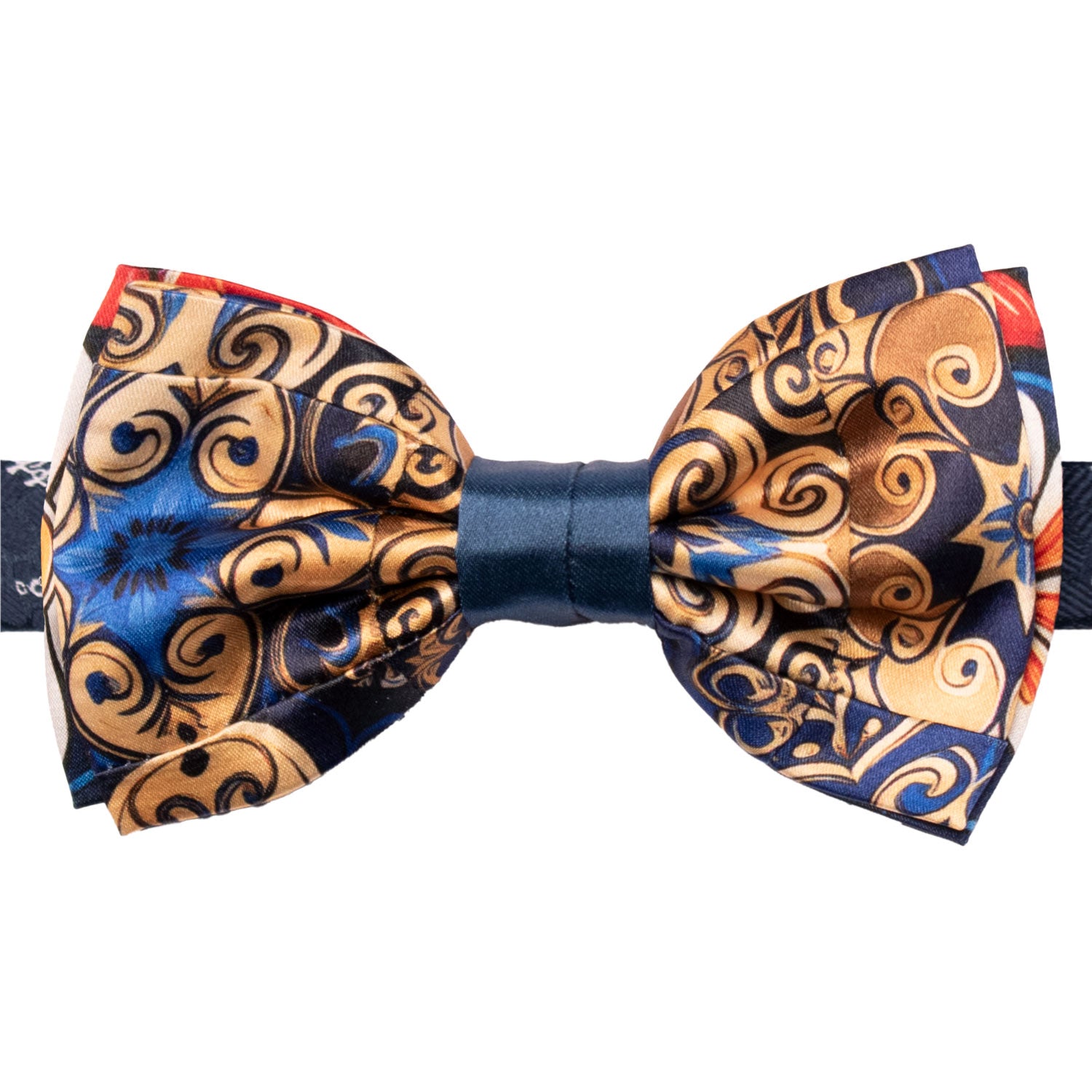 Papillon Siciliano Annodato Vintage Patchwork di Raso con Maioliche Giallo Oro Blu Bluette PATCH1213 Made in Italy Graffeo Cravatte