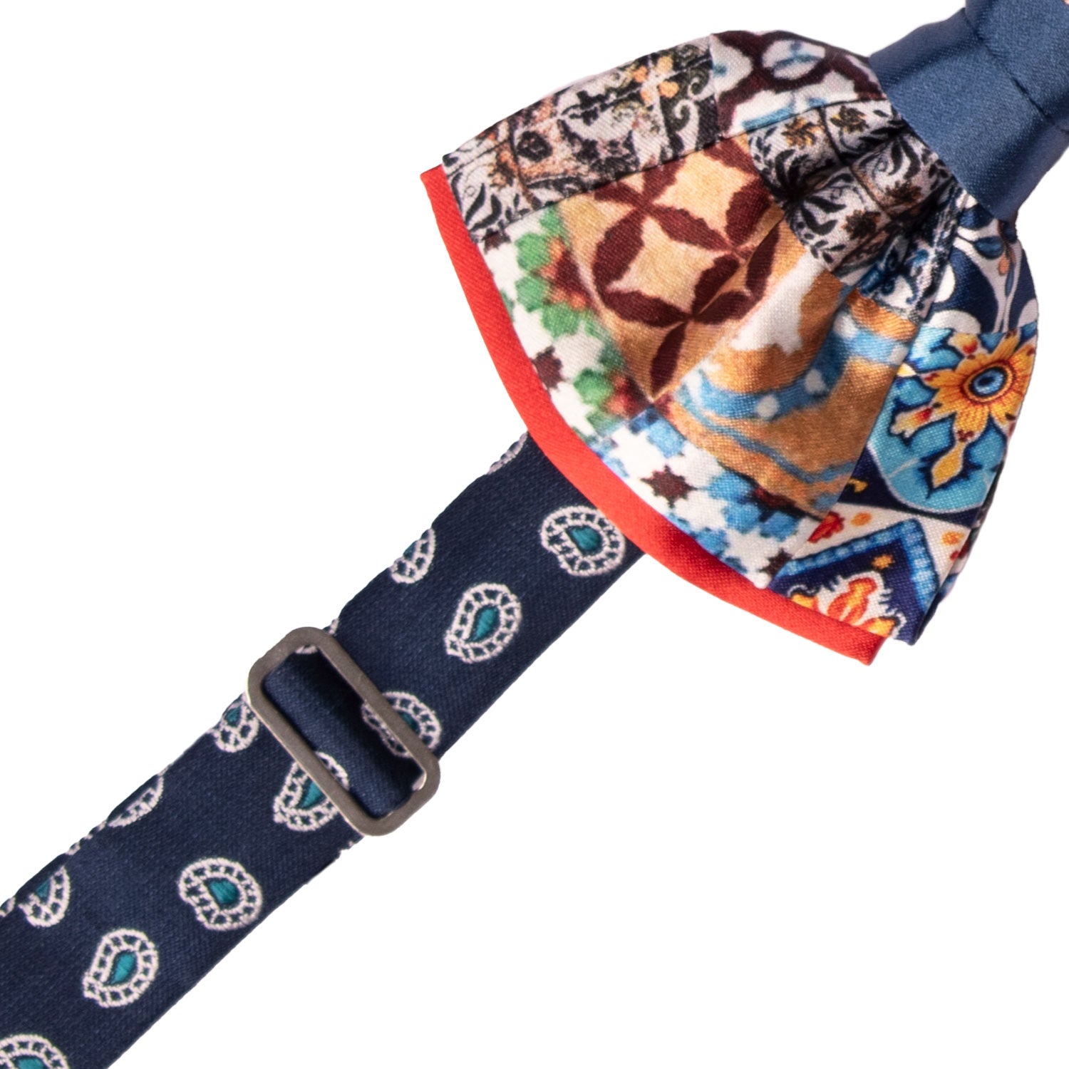 Papillon Siciliano Annodato Vintage Patchwork di Raso con Maioliche Multicolor PATCH1153 Made in Italy Graffeo Cravatte Pre-Tied