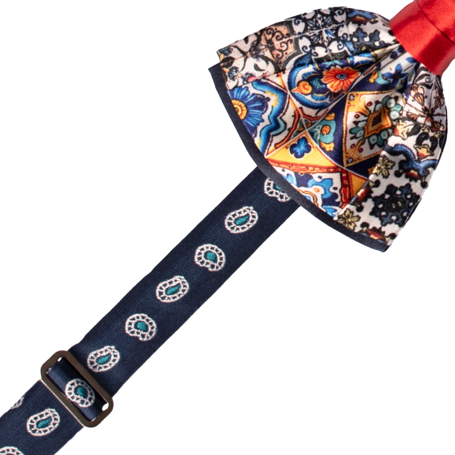 Papillon Siciliano Annodato Vintage Patchwork di Raso con Maioliche Multicolor PATCH1192 Made in Italy Graffeo Cravatte Pre-Tied