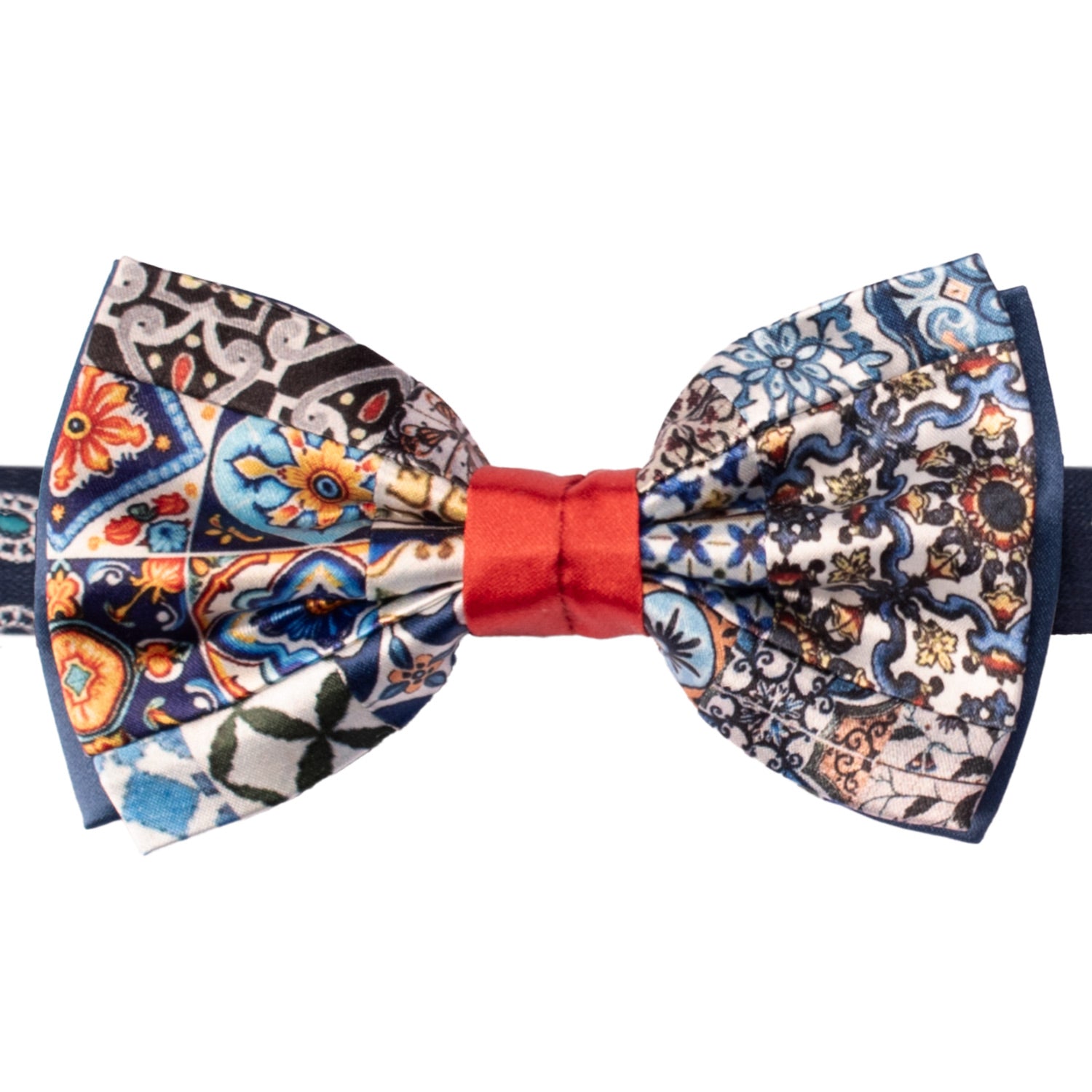 Papillon Siciliano Annodato Vintage Patchwork di Raso con Maioliche Multicolor PATCH1194 Made in Italy Graffeo Cravatte