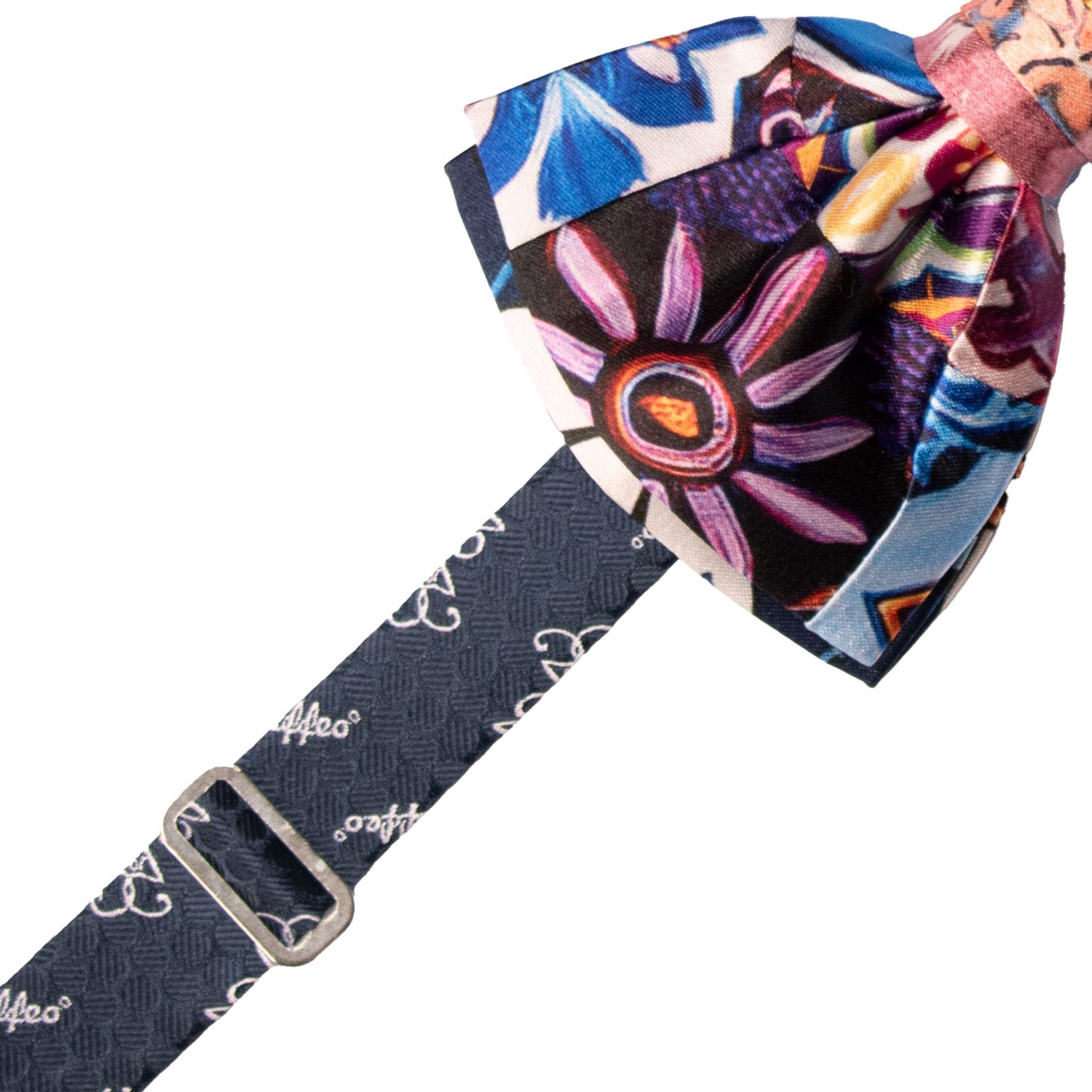 Papillon Siciliano Annodato Vintage Patchwork di Raso con Maioliche Multicolor PATCH1208 Made in Italy Graffeo Cravatte Pre-Tied