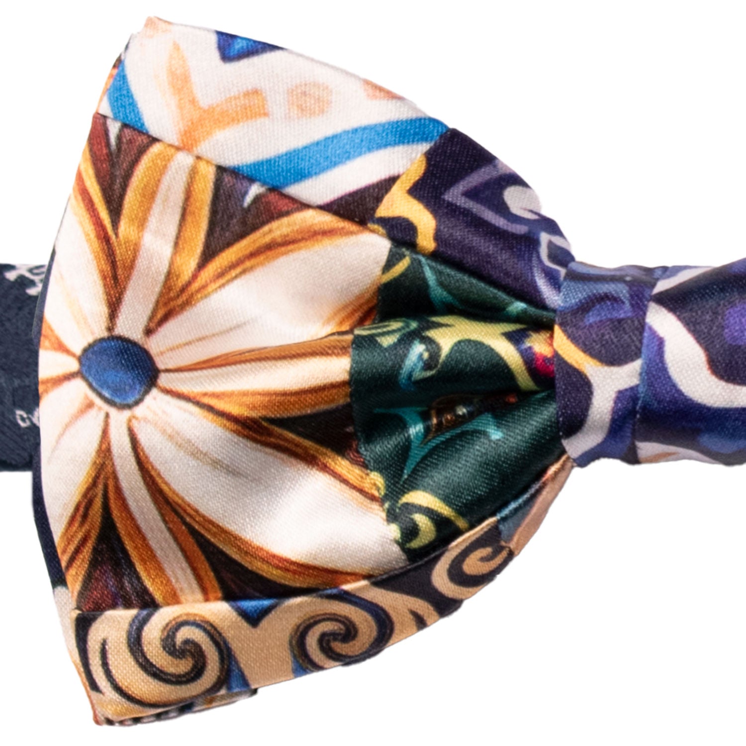 Papillon Siciliano Annodato Vintage Patchwork di Raso con Maioliche Multicolor PATCH1209 Made in Italy Graffeo Cravatte Dettaglio