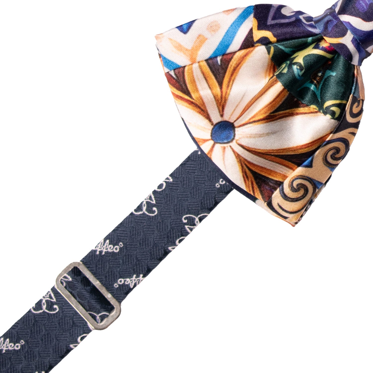 Papillon Siciliano Annodato Vintage Patchwork di Raso con Maioliche Multicolor PATCH1209 Made in Italy Graffeo Cravatte Pre-Tied