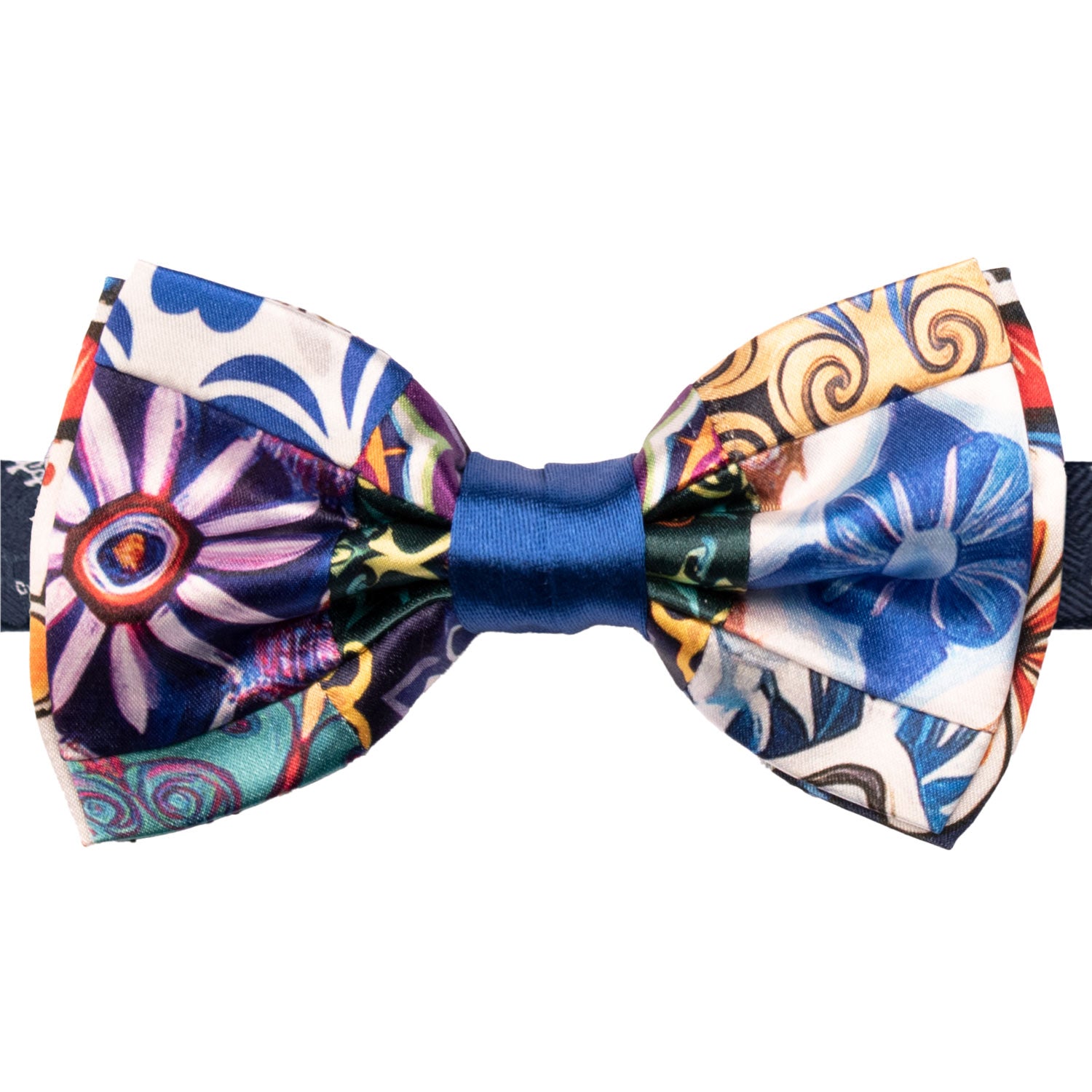 Papillon Siciliano Annodato Vintage Patchwork di Raso con Maioliche Multicolor PATCH1211 Made in Italy Graffeo Cravatte