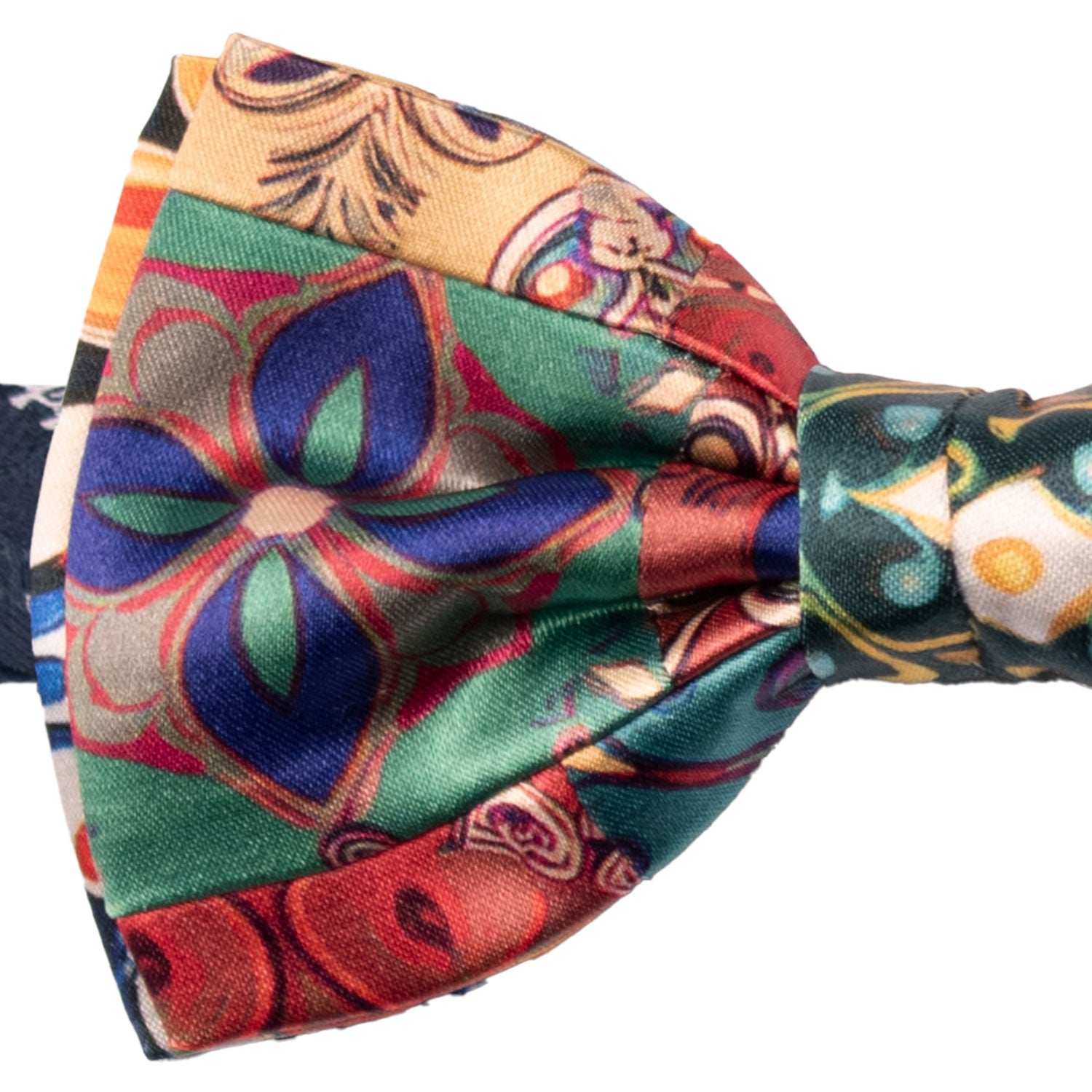 Papillon Siciliano Annodato Vintage Patchwork di Raso con Maioliche Multicolor PATCH1214 Made in Italy Graffeo Cravatte Dettaglio