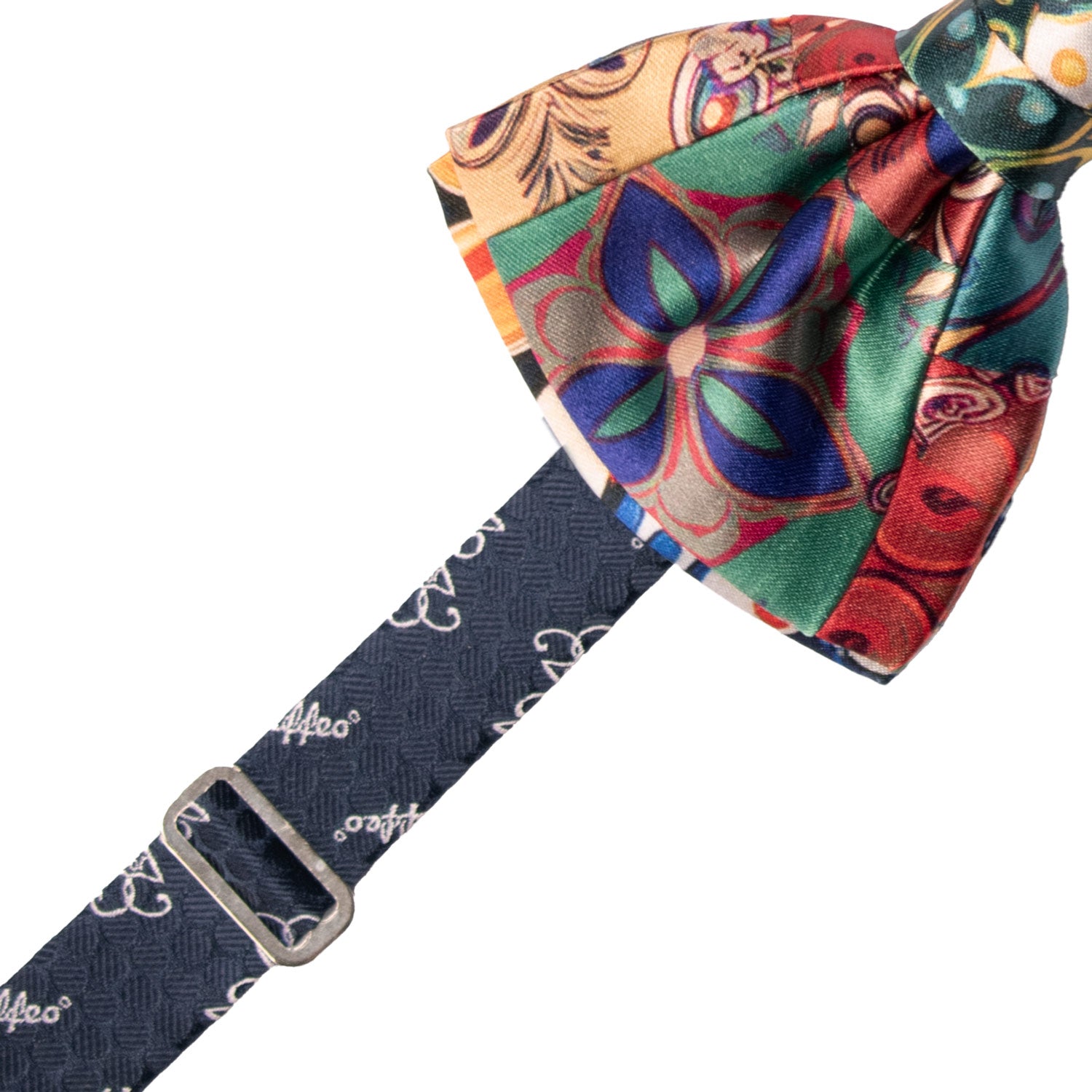 Papillon Siciliano Annodato Vintage Patchwork di Raso con Maioliche Multicolor PATCH1214 Made in Italy Graffeo Cravatte Pre-Tied