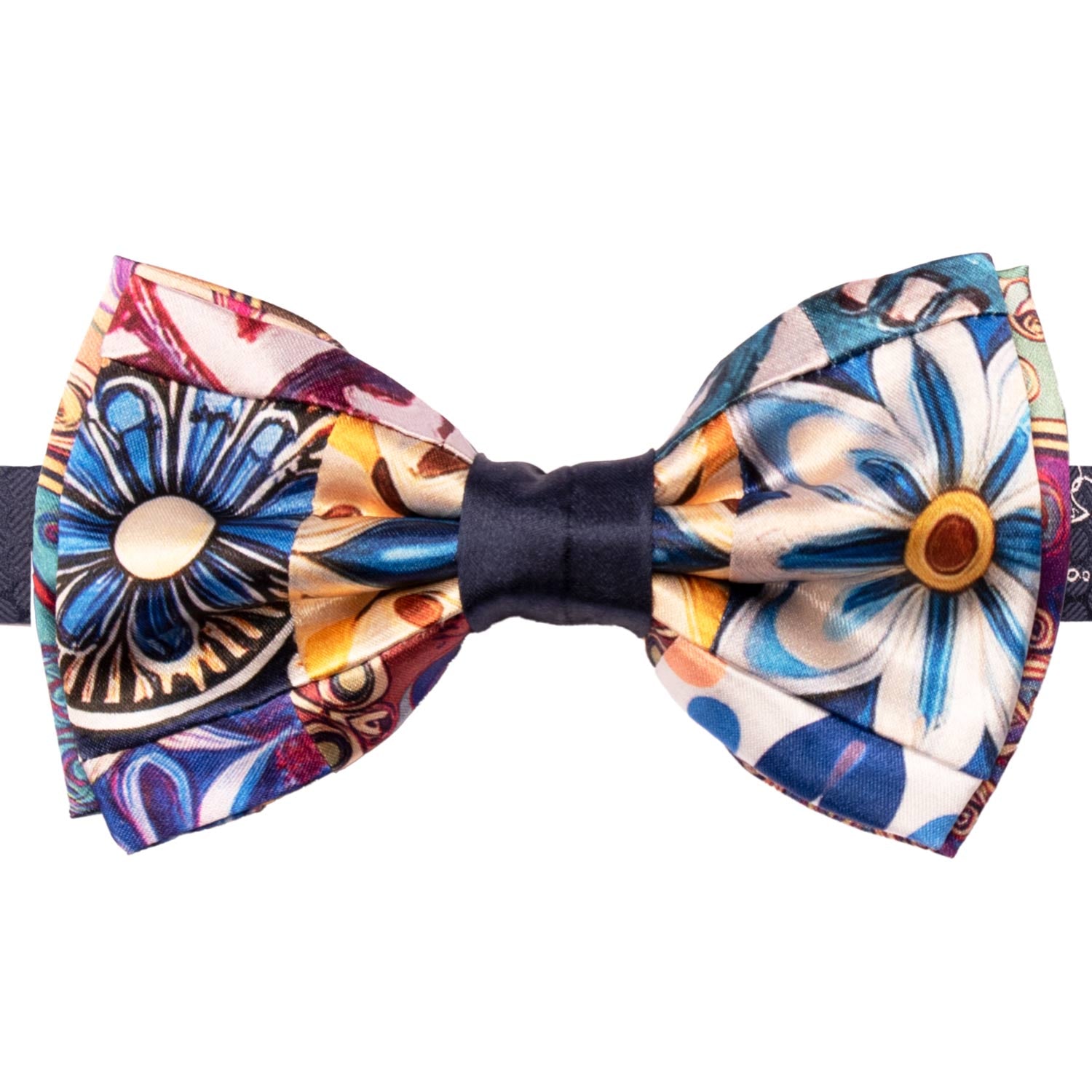 Papillon Siciliano Annodato Vintage Patchwork di Raso con Maioliche Multicolor PATCH1224 Made in Italy Graffeo Cravatte