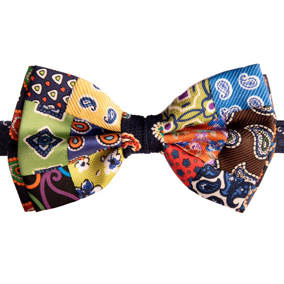 Papillon Uomo Patchwork Stampa di Seta Fantasia Multicolor Made in Italy Graffeo Cravatte