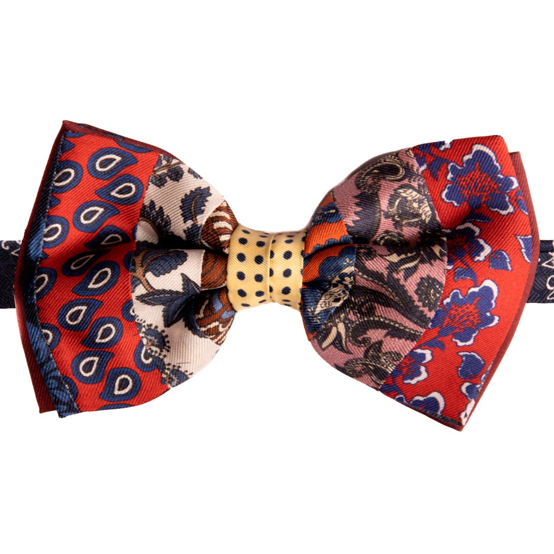 Papillon Uomo Patchwork Stampa di Seta Fantasia Multicolor Made in Italy Graffeo Cravatte