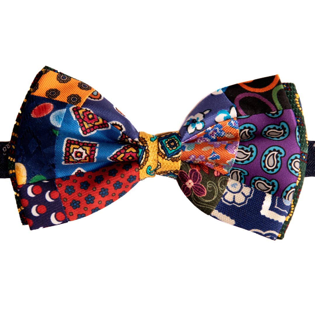 Papillon Uomo Patchwork Stampa di Seta Fantasia Multicolor Made in Italy Graffeo Cravatte