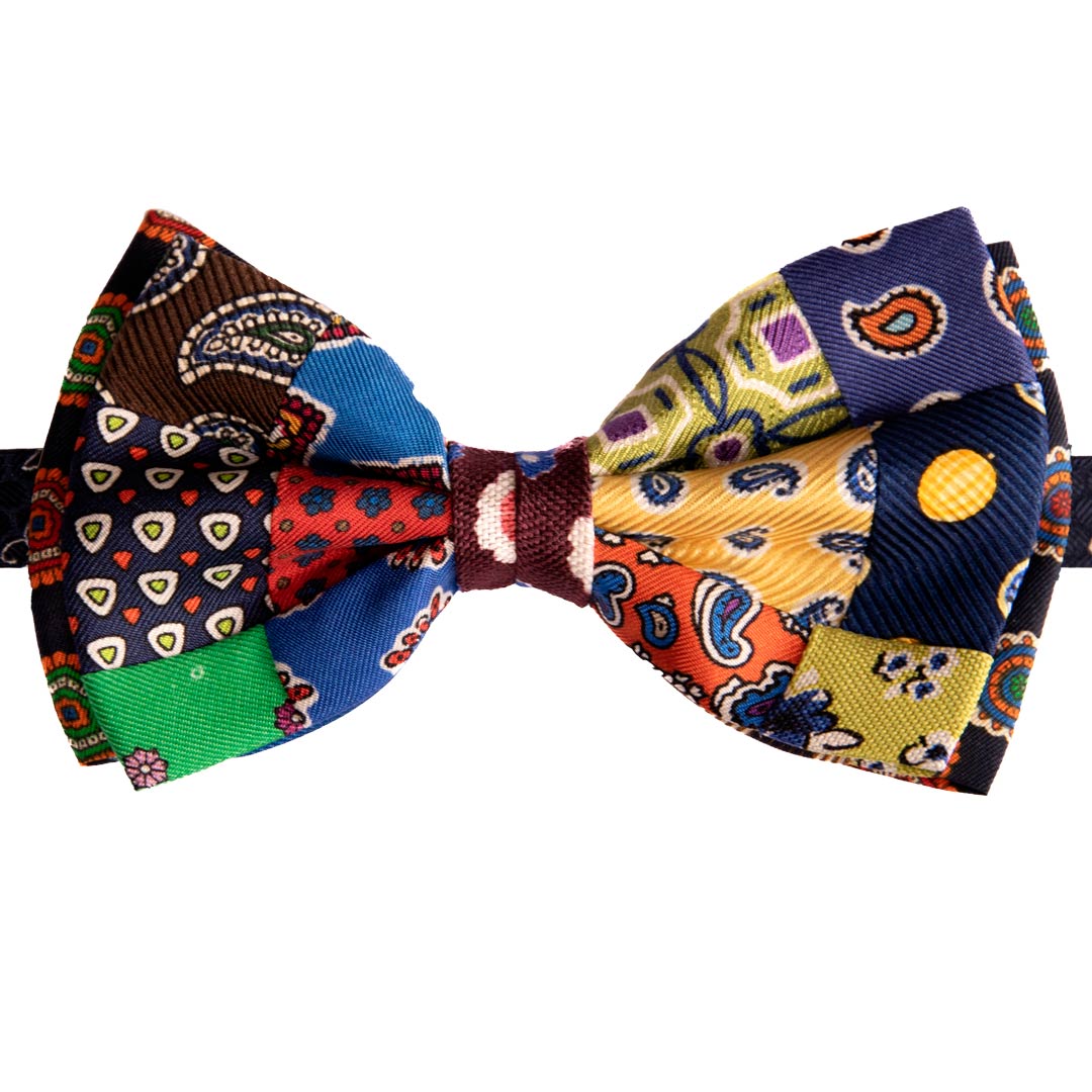 Papillon Uomo Patchwork Stampa di Seta Fantasia Multicolor Made in Italy Graffeo Cravatte