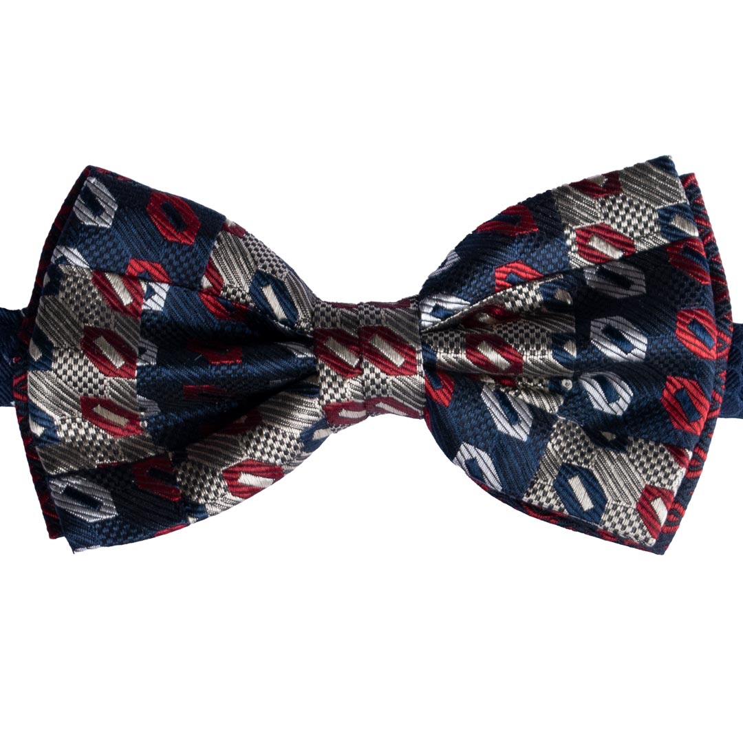 Papillon Uomo Patchwork di Seta Blu Platino Fantasia Rossa Made in Italy graffeo Cravatte