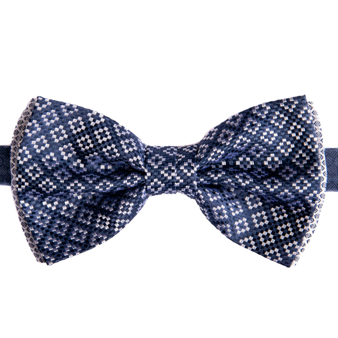 Papillon Uomo da Cerimonia di Seta Blu Navy Fantasia Grigio Argento Made in Italy Graffeo Cravatte
