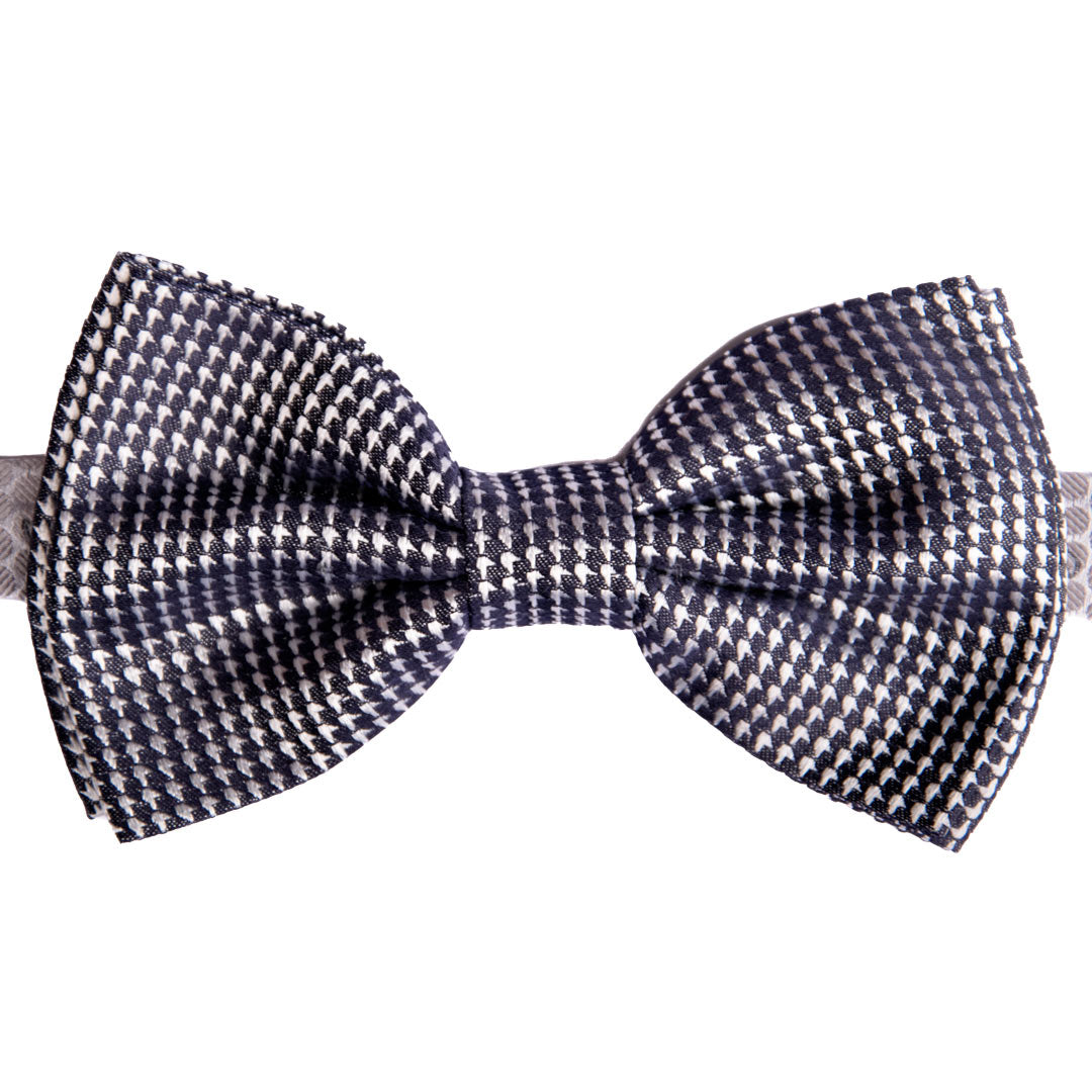 Papillon Uomo da Cerimonia di Seta Blu Pied de Poule Grigio Argento Made in Italy Graffeo Cravatte