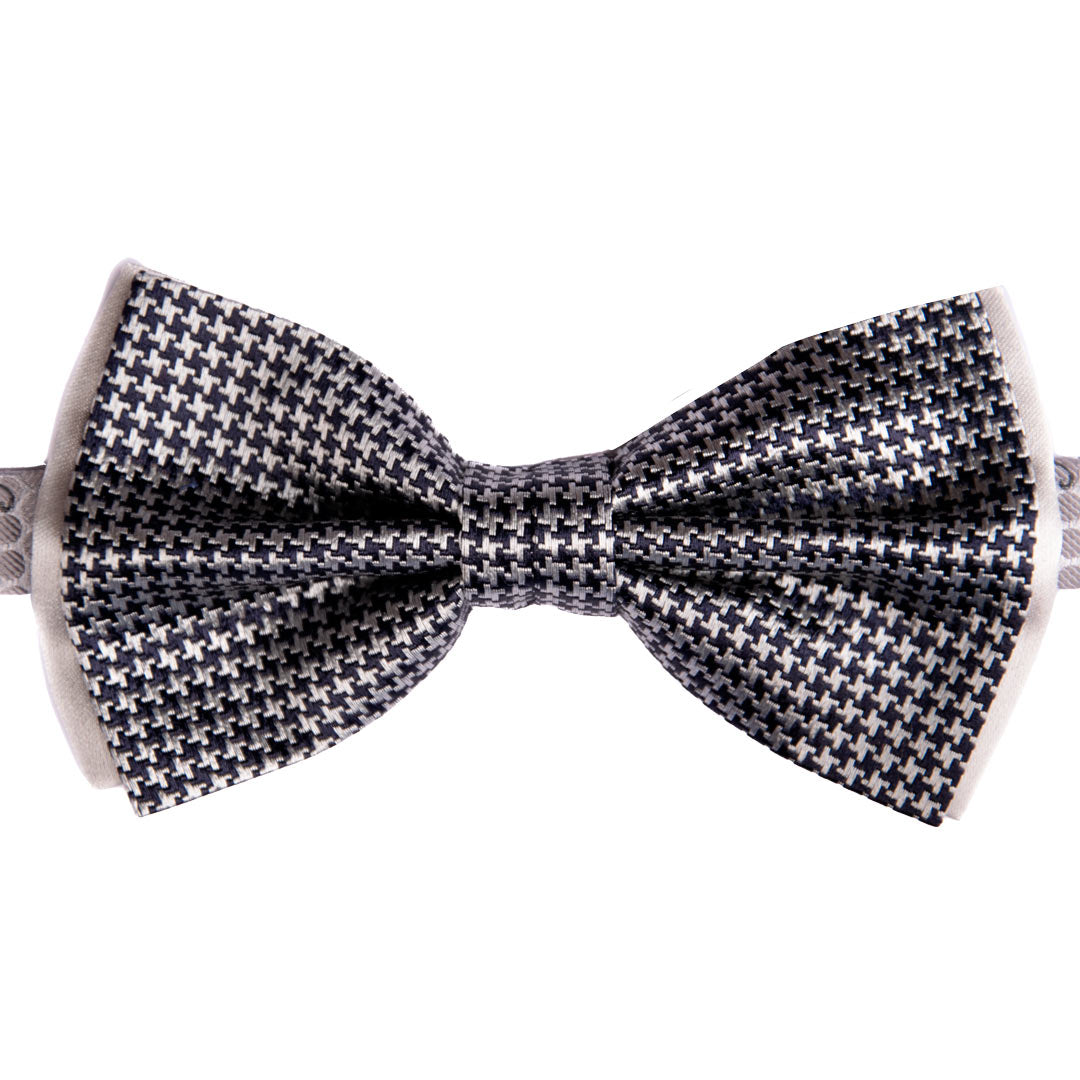 Papillon Uomo da Cerimonia di Seta Blu Pied de Poule Grigio Argento Made in Italy Graffeo Cravatte