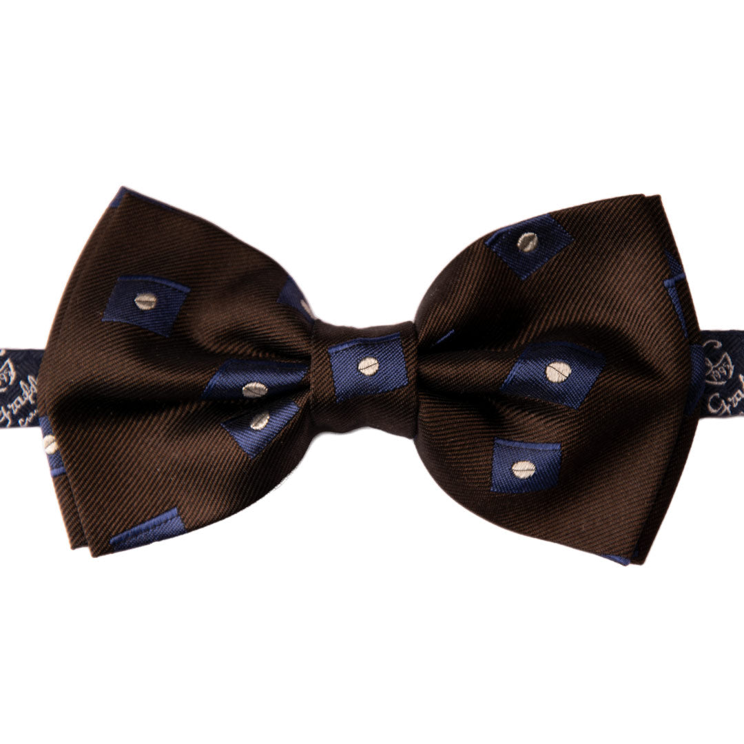 Papillon Uomo di Seta Marrone Fantasia Blu Navy Grigio Argento Made in Italy Graffeo Cravatte
