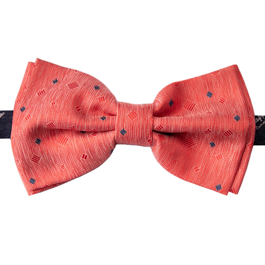 Papillon Uomo di Seta Rosso Corallo Fantasia Blu Avio Made in Italy Graffeo Cravatte