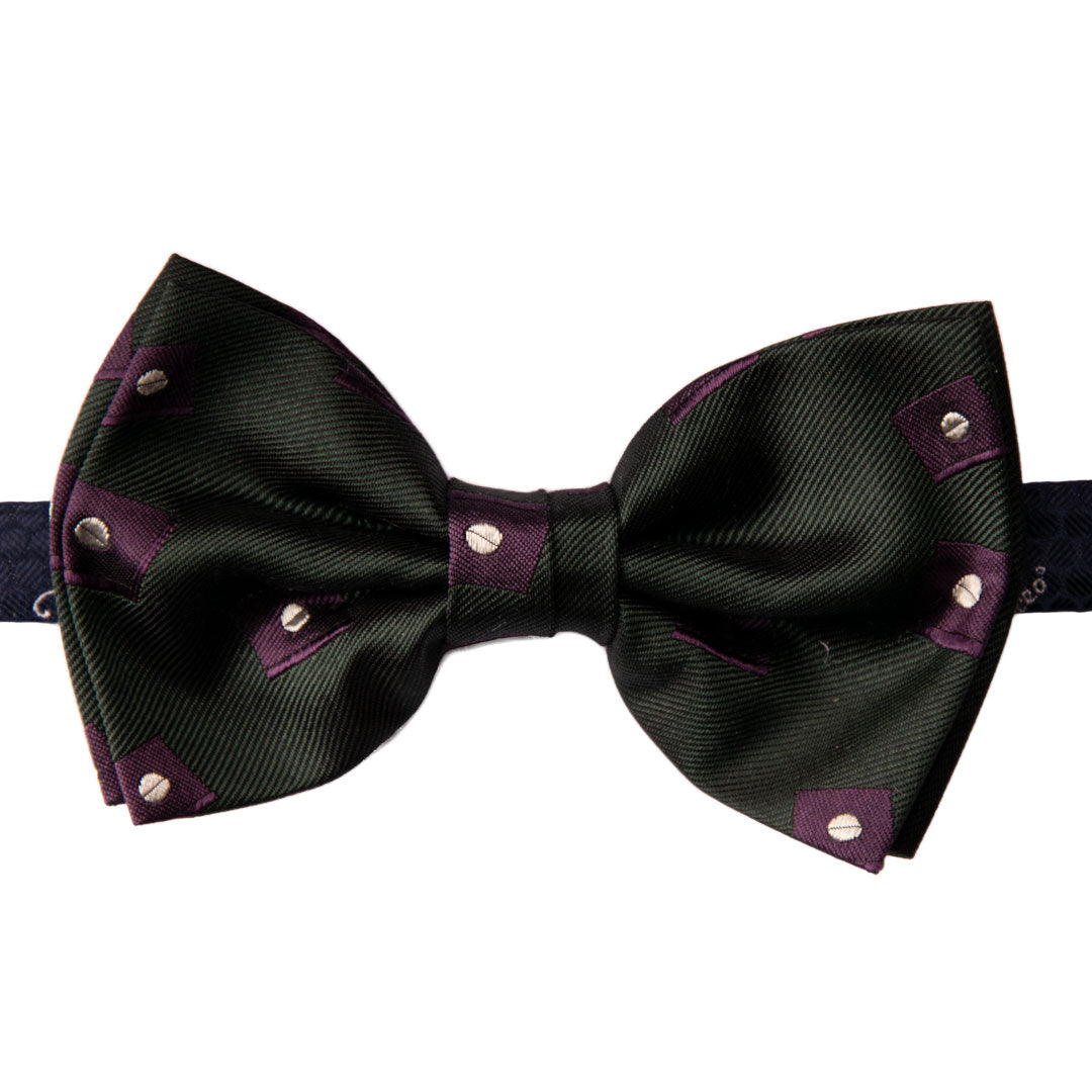 Papillon Uomo di Seta Verde Fantasia Viola Grigio Argento Made in Italy Graffeo Cravatte